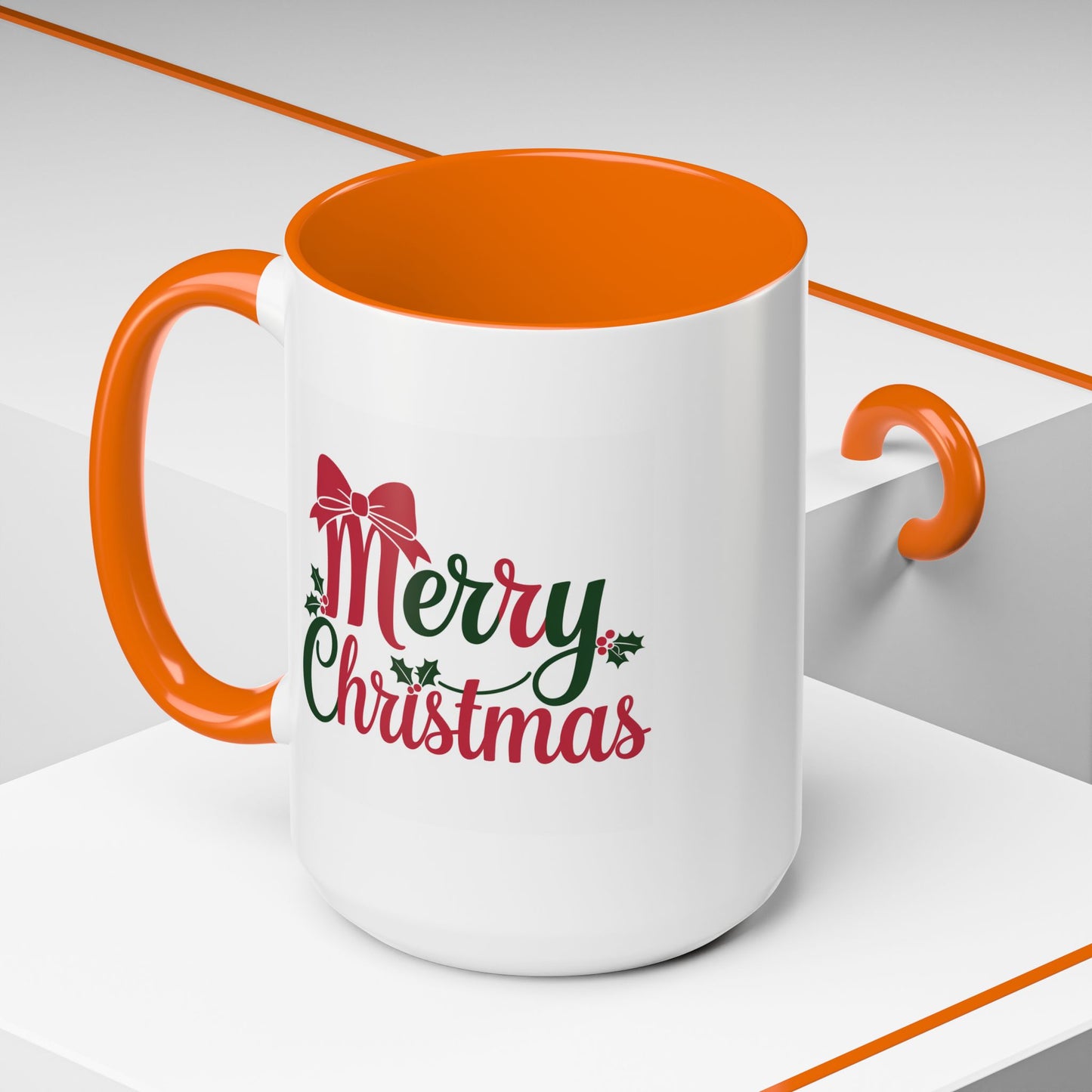 Christmas Mug - Merry Christmas Red & Green Text Bow