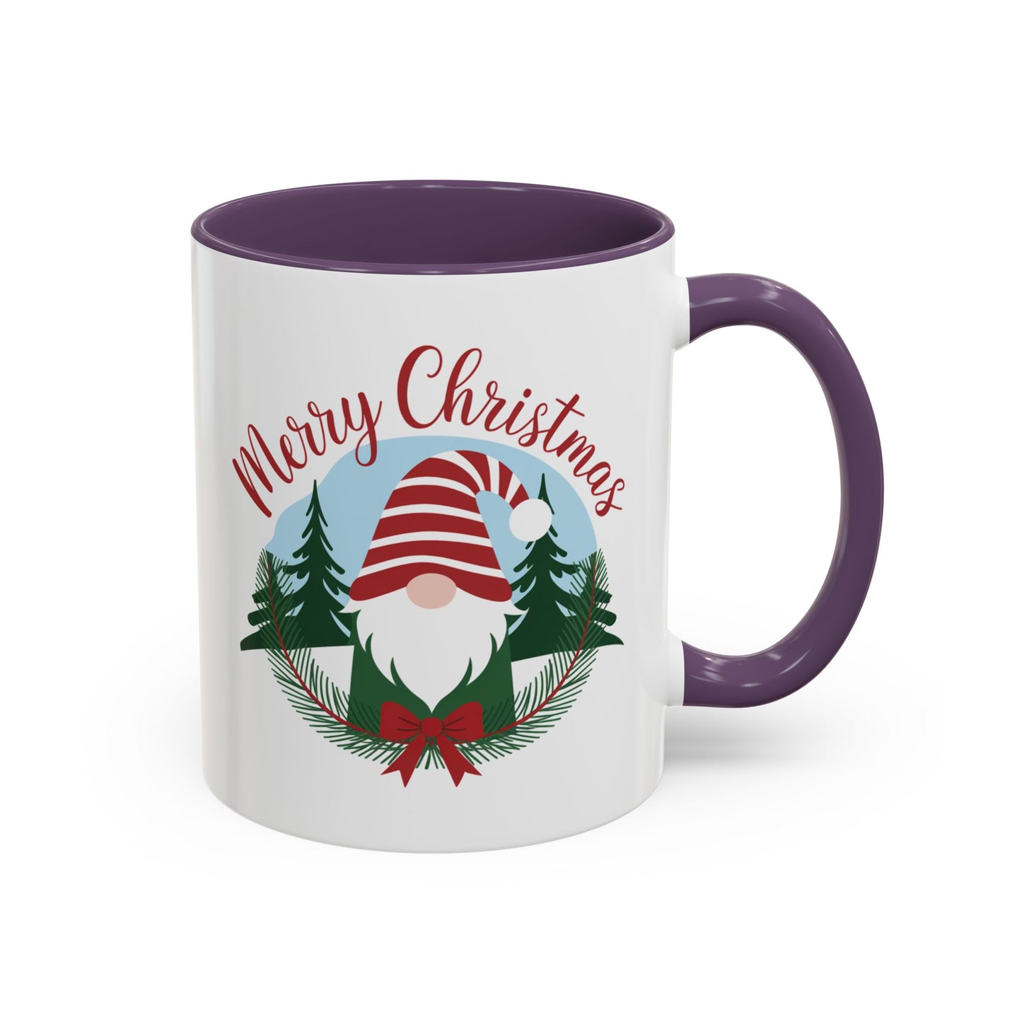 Christmas Mug - Merry Christmas Red Text Gnome Bow Tree