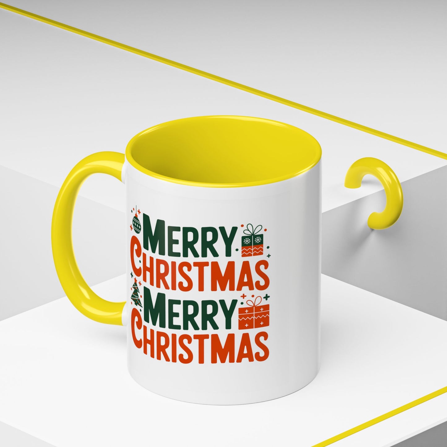 Christmas Mug - Green & Red Text Tree Presents
