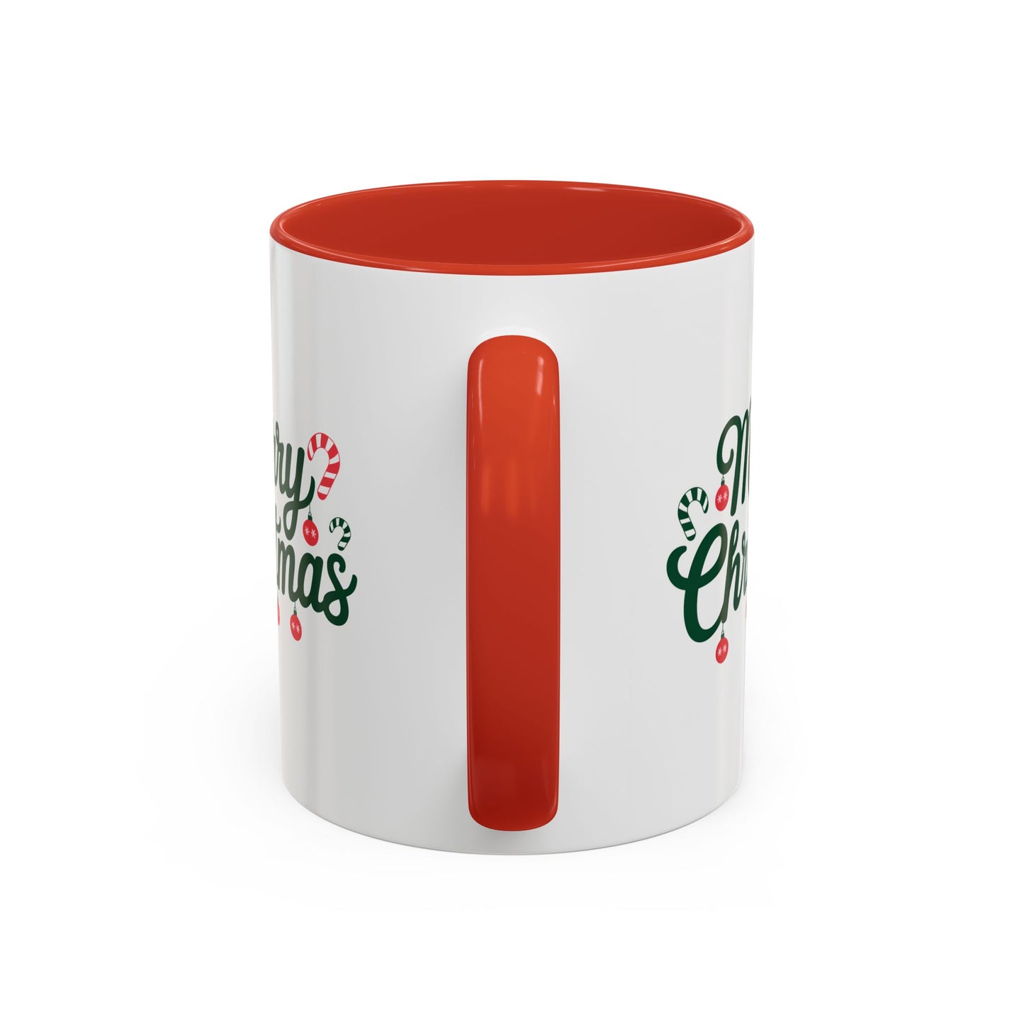Christmas Mug - Merry Christmas Green Text Ornaments Candy Canes