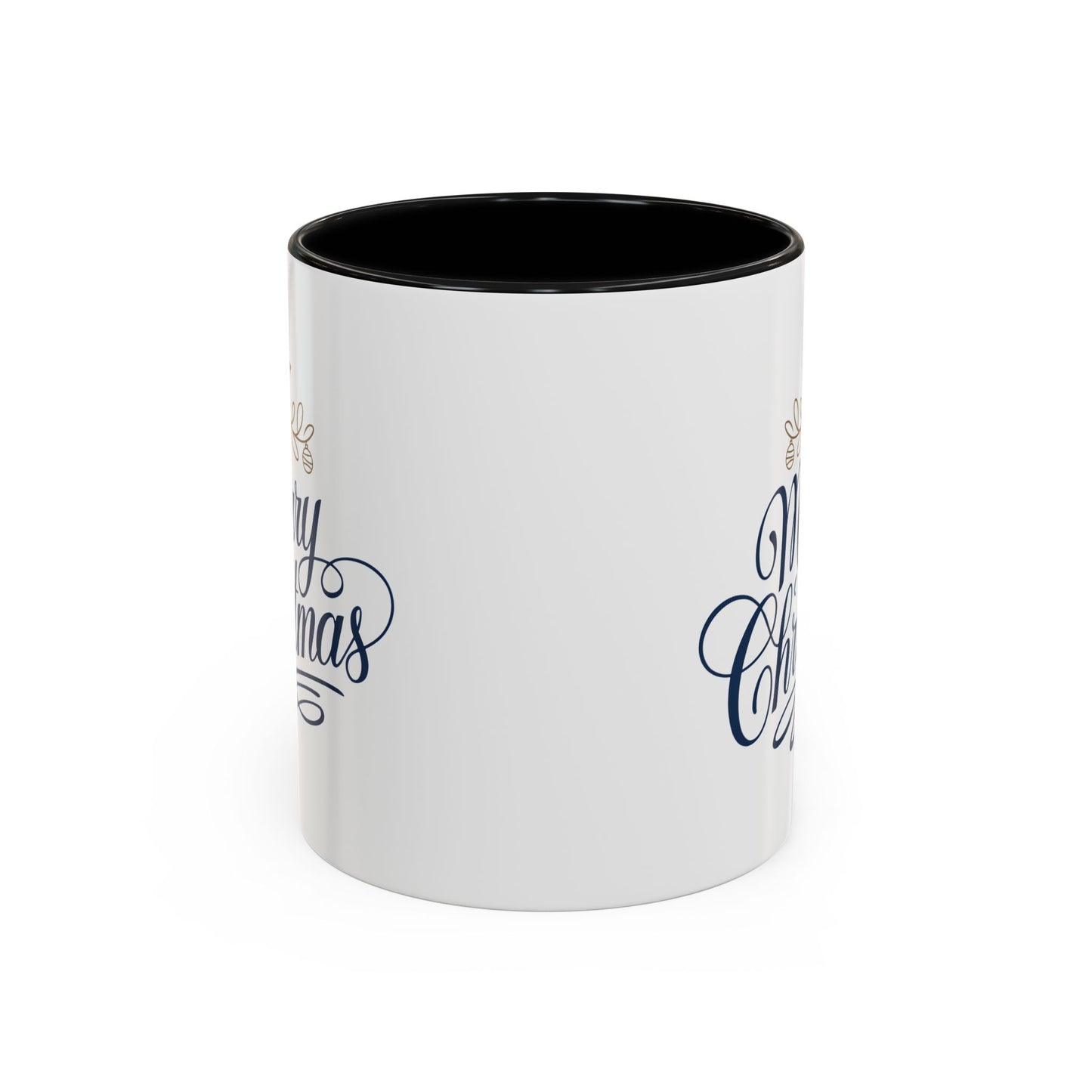 Christmas Mug - Merry Christmas Blue Text Gold Ornaments