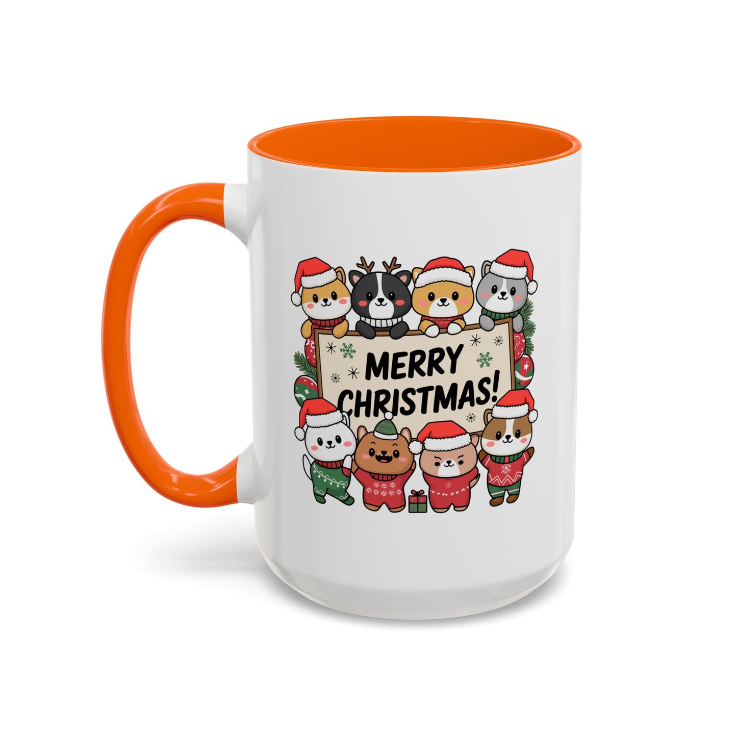 Christmas Mug - Merry Christmas Black Text Cute Animals