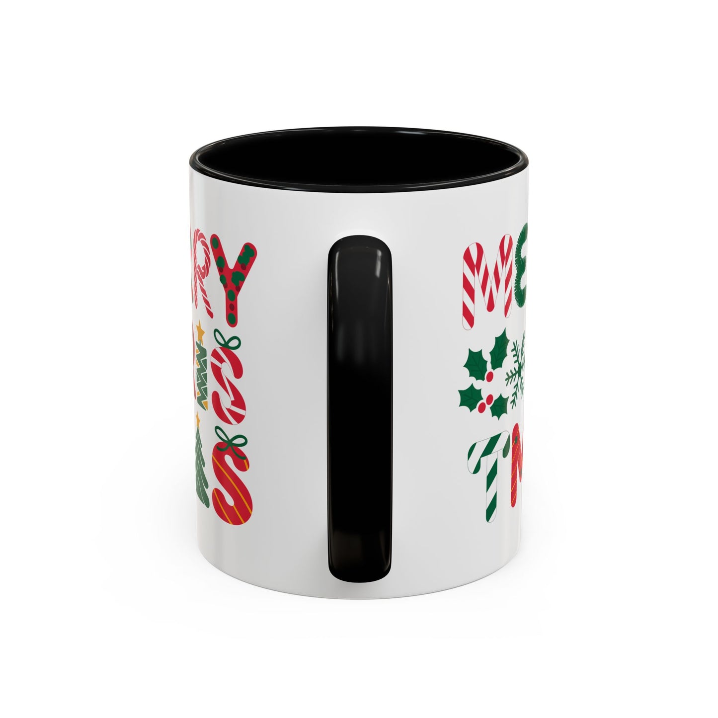 Christmas Mug - Merry Christmas Red Green & Gold Decorative Text