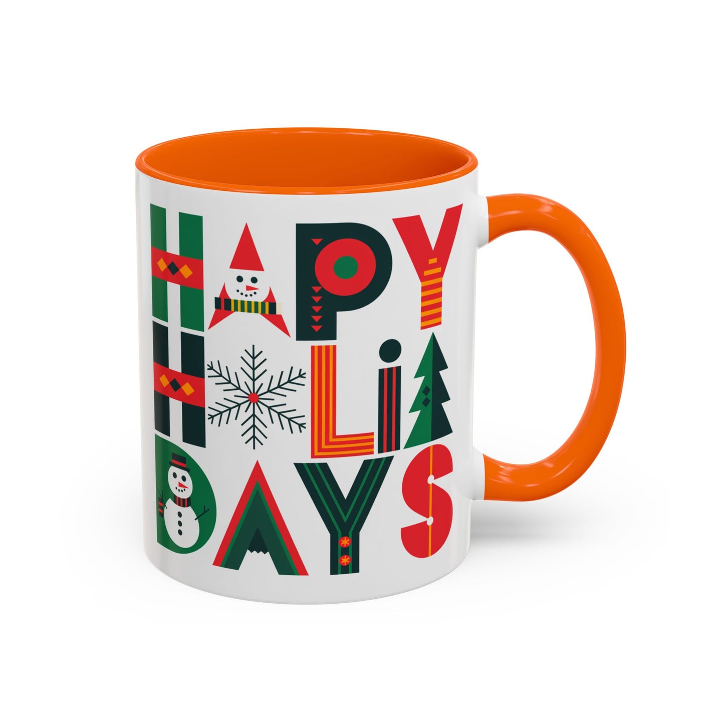 Christmas Mug - Happy Holidays Green Red & Blue Decorative Text