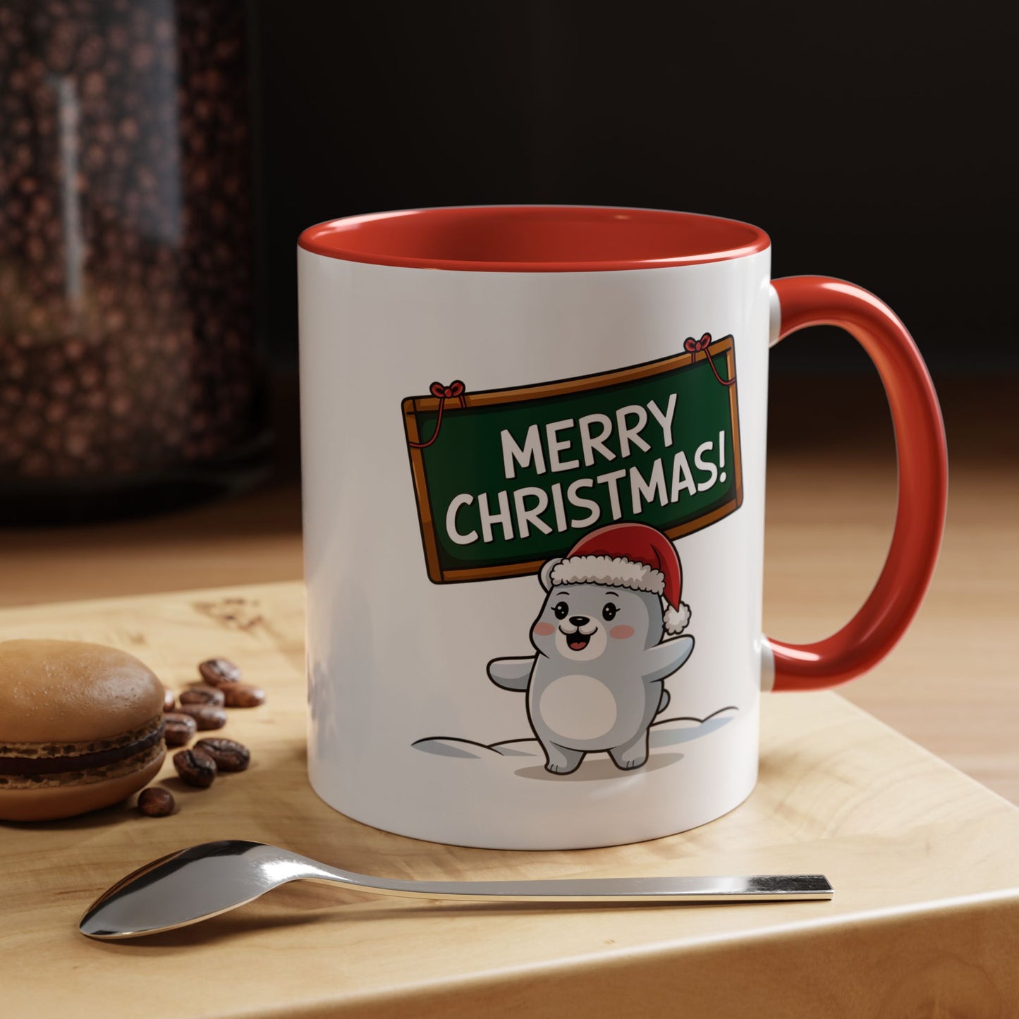 Christmas Mug - Merry Christmas White Text Seal Pup