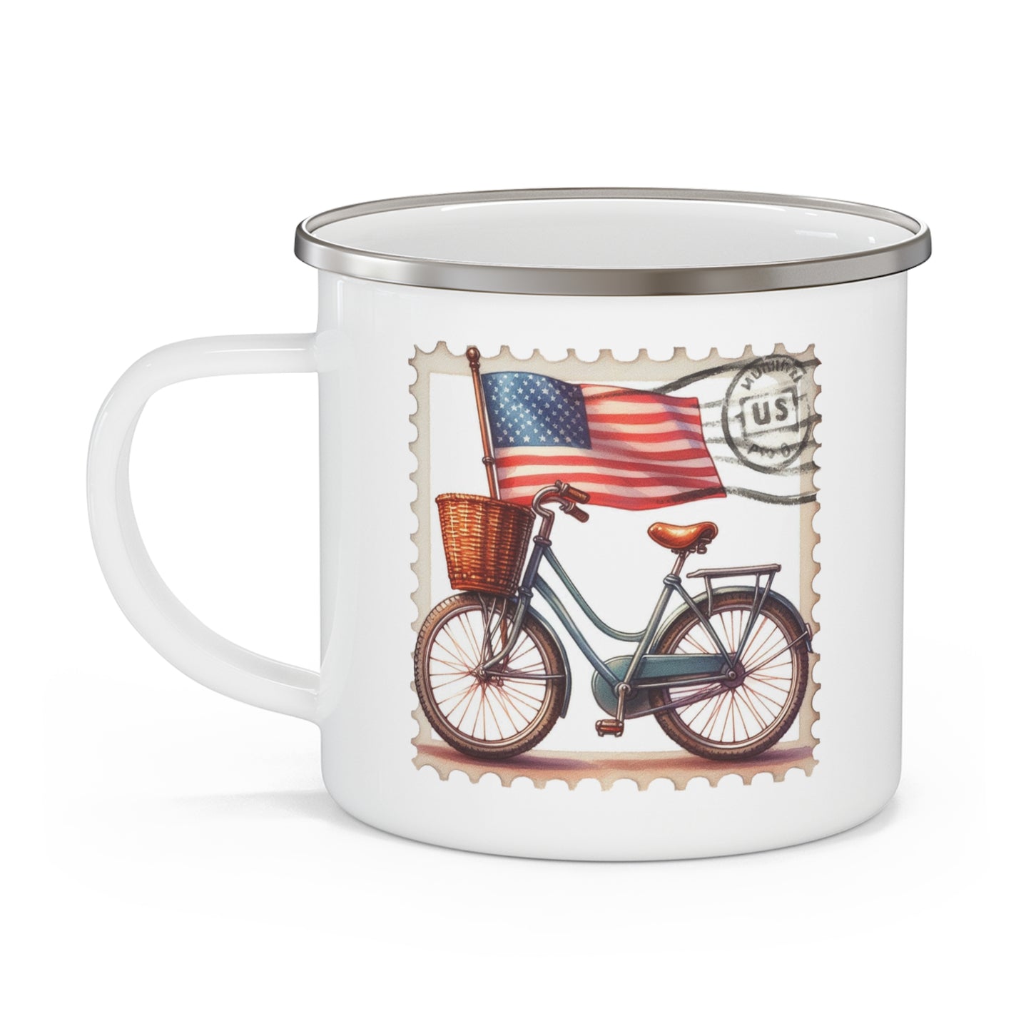 4th of July Mug - American Flag Bicycle Stamp