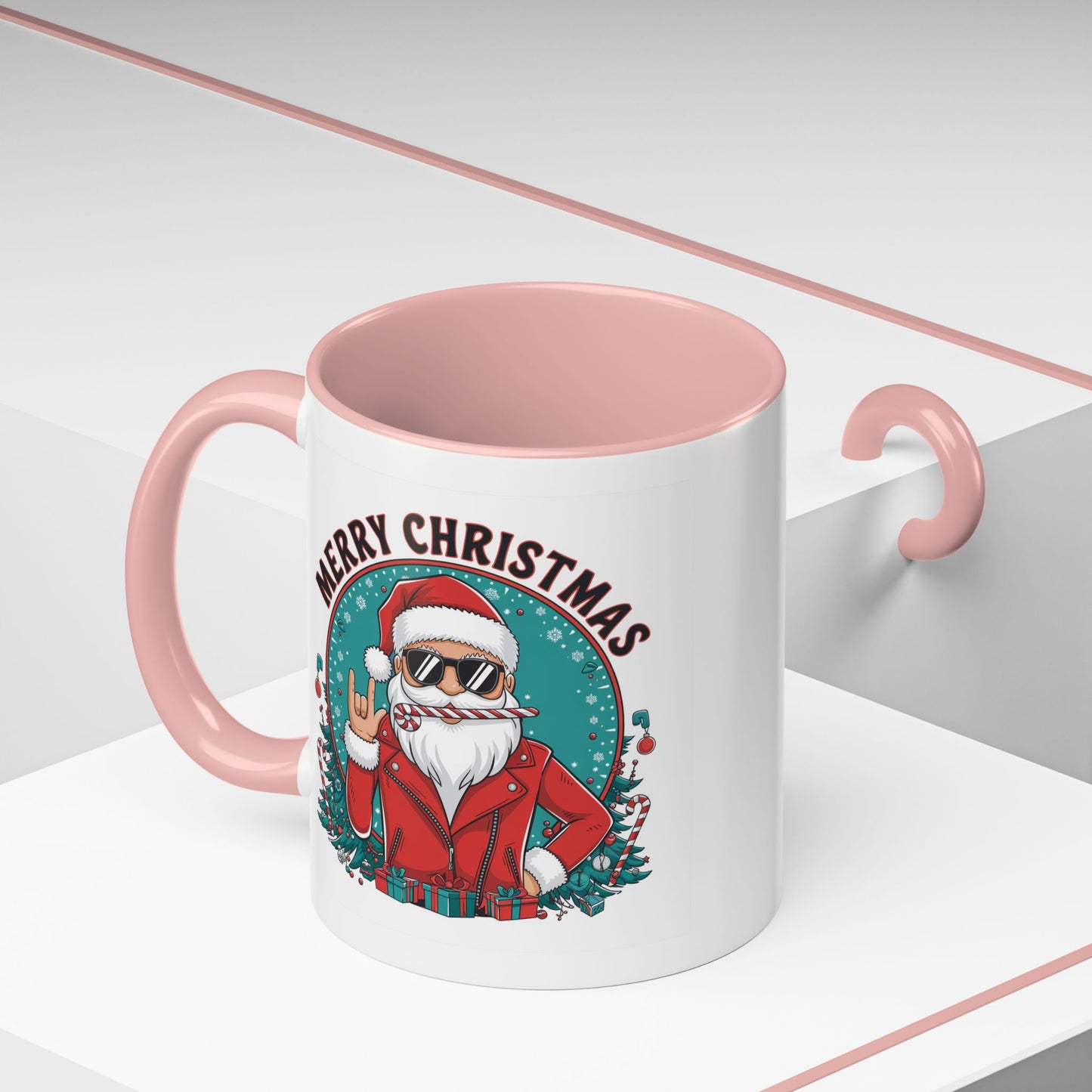 Christmas Mug - Merry Christmas Black & Red Text Cool Santa