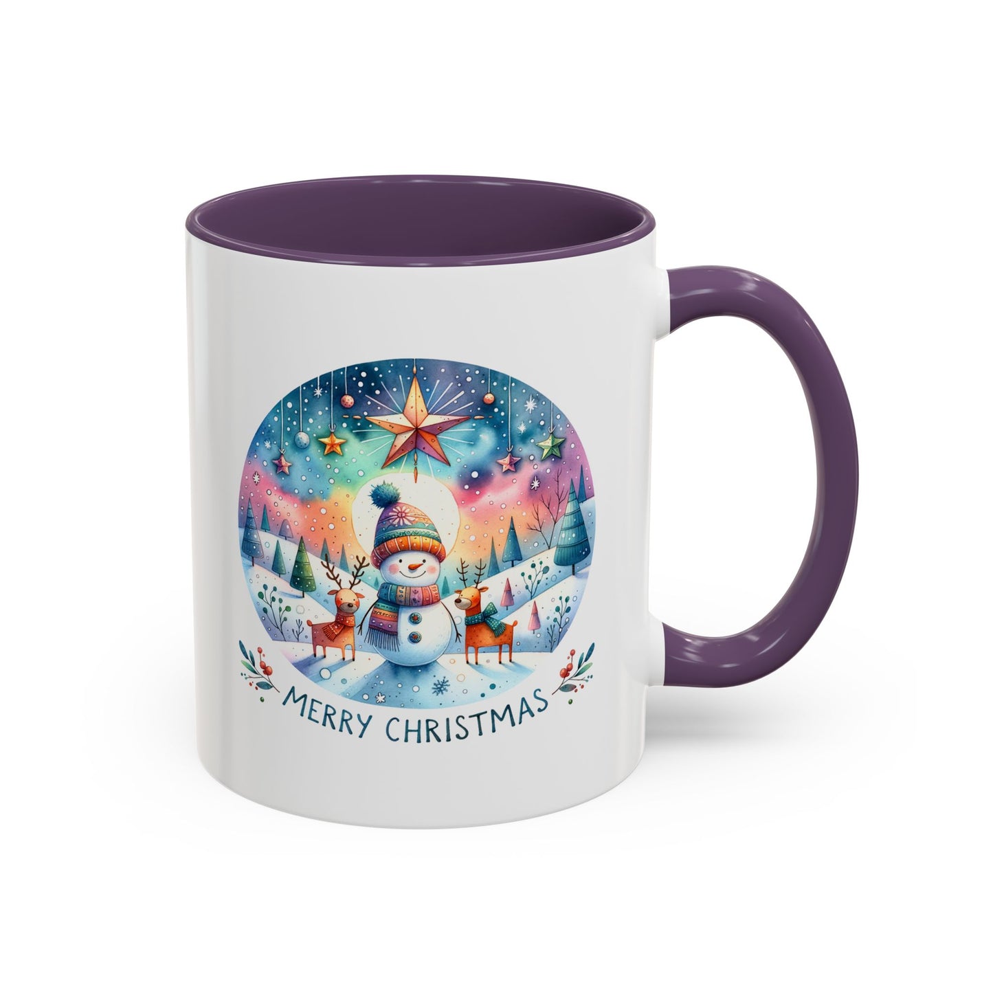 Christmas Mug - Merry Christmas Blue Text Snowman Star Reindeer