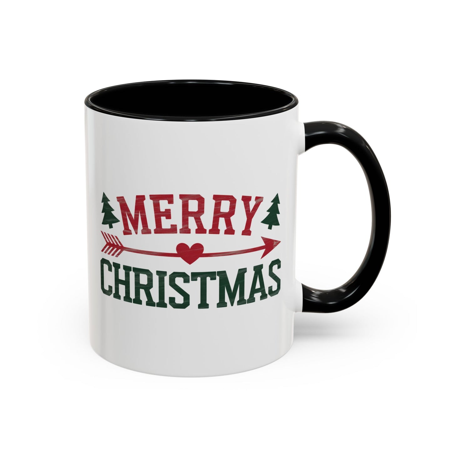 Christmas Mug - Merry Christmas Red & Green Text Heart Arrow Trees