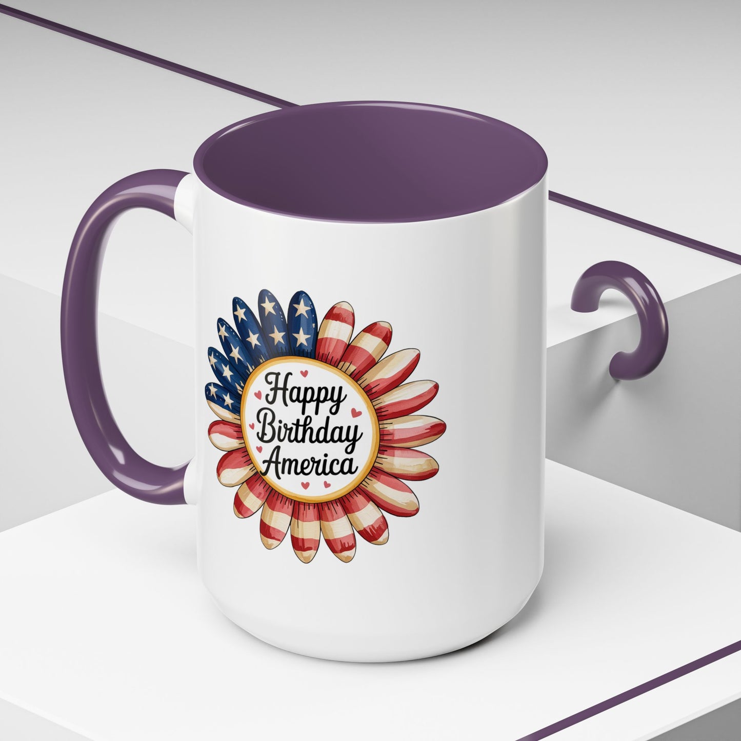 4th of July Mug - Happy Birthday America Sunflower