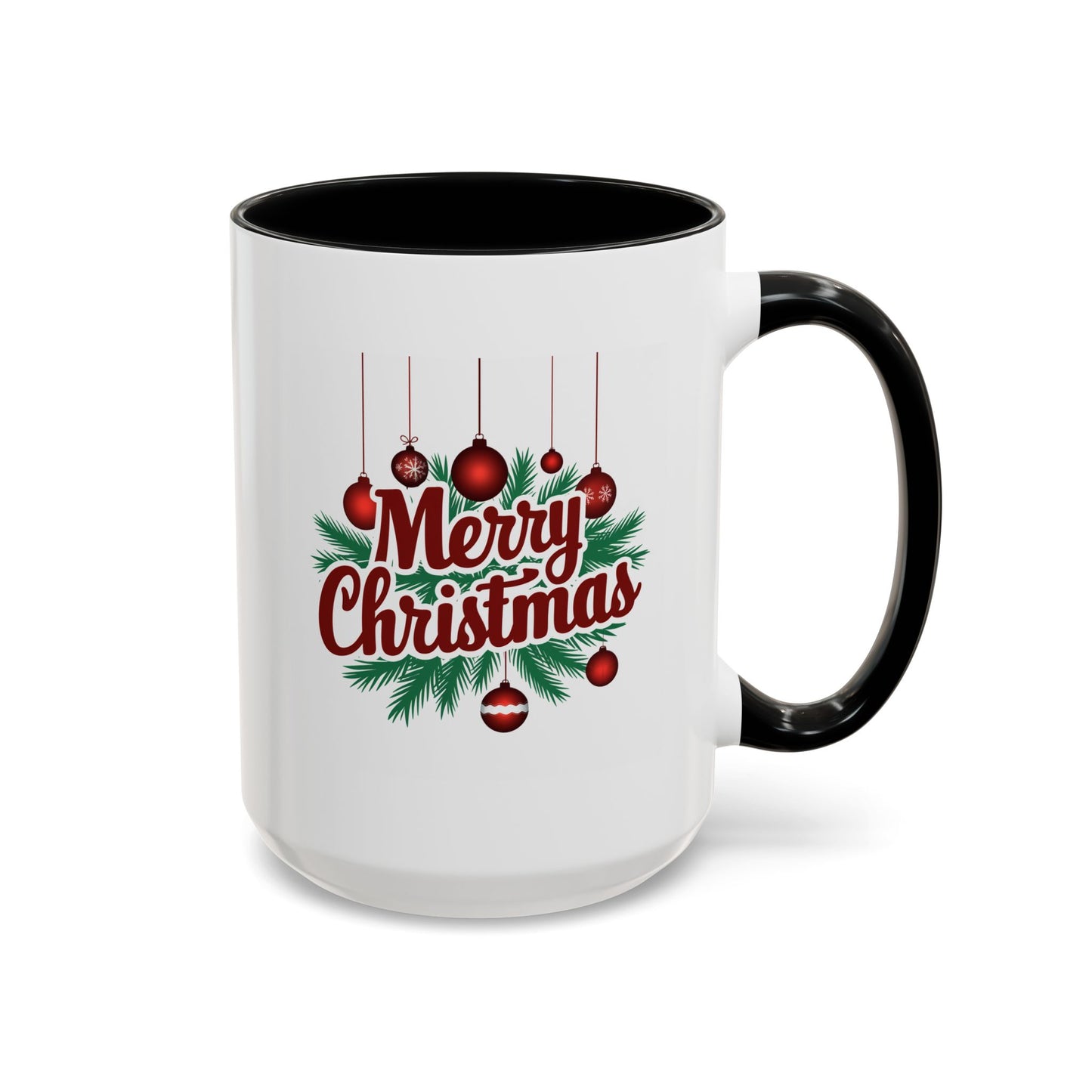 Christmas Mug - Merry Christmas Maroon Text Ornaments