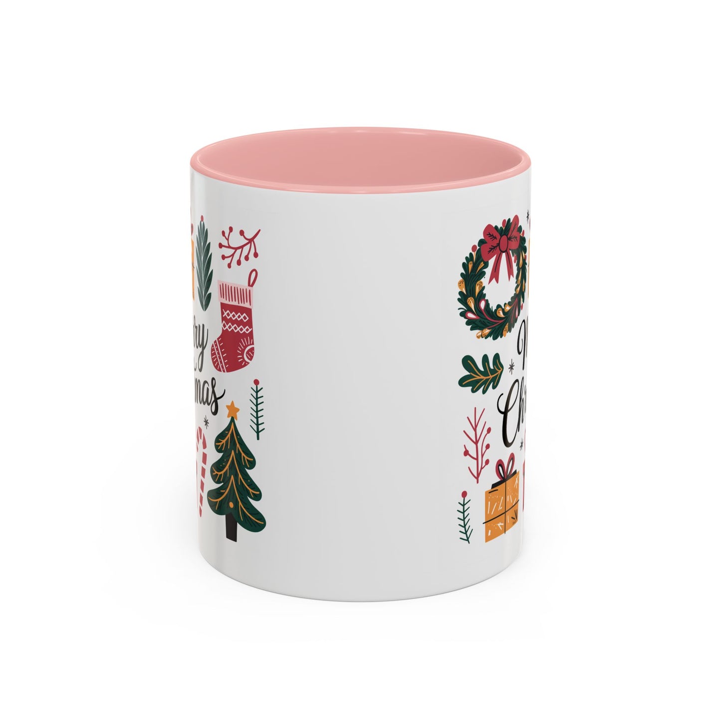 Christmas Mug - Merry Christmas Green Text Presents Tree Candy Cane