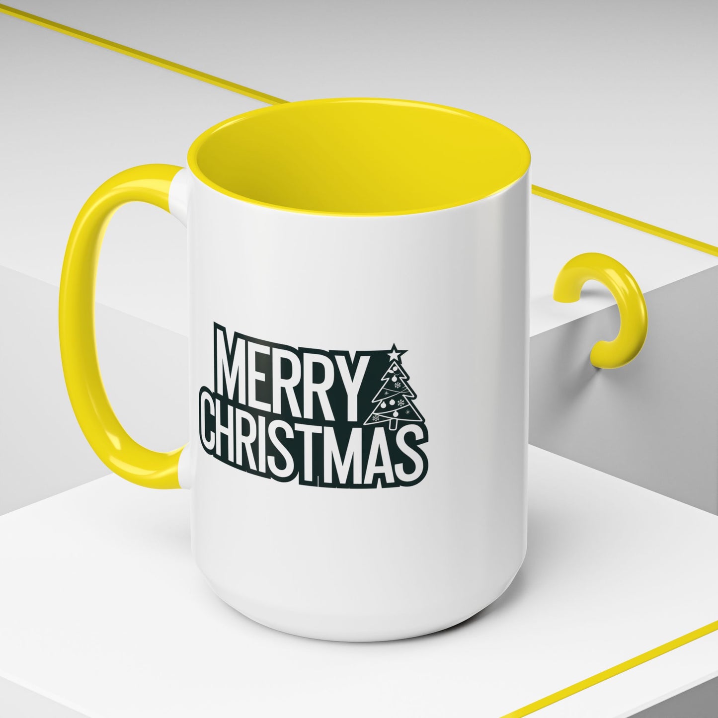 Christmas Mug - Merry Christmas White & Black Text Tree