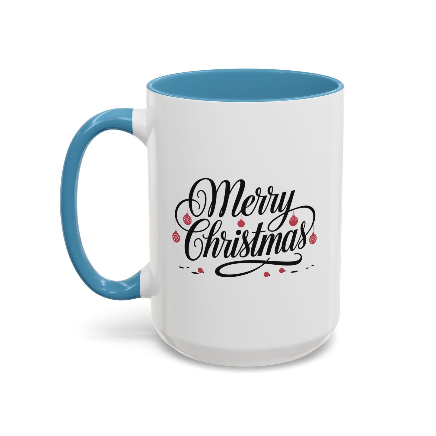 Christmas Mug - Merry Christmas Black Text Red Ornaments