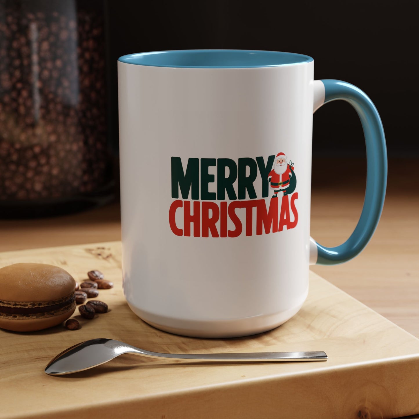 Christmas Mug - Merry Christmas Green & Red Text Santa Bag