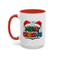 Christmas Mug - Merry Christmas Green Red Yellow and Blue Text Red Hats