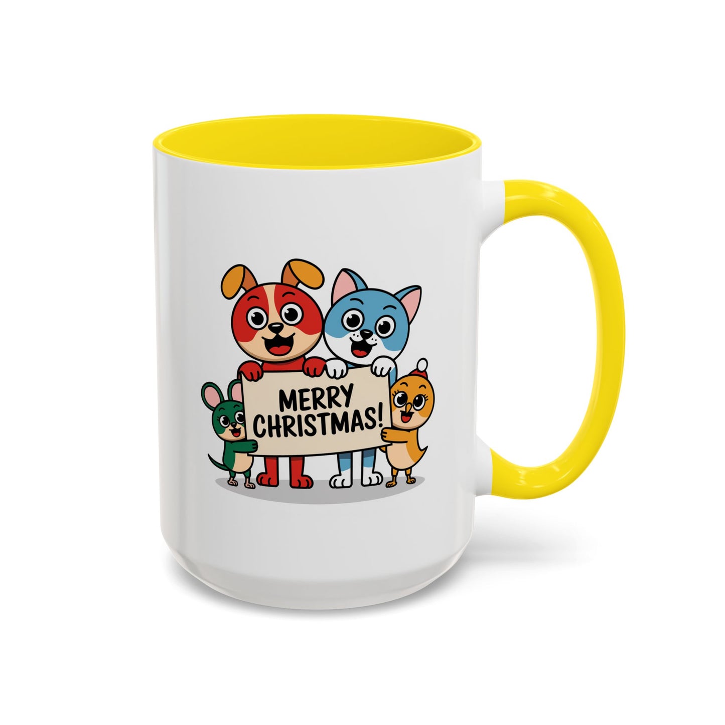 Christmas Mug - Merry Christmas Black Text Mouse Dog Cat Bird
