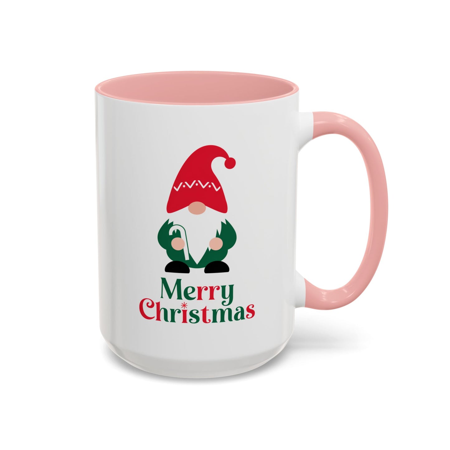 Christmas Mug - Merry Christmas Green & Red Text Gnome Candy Cane