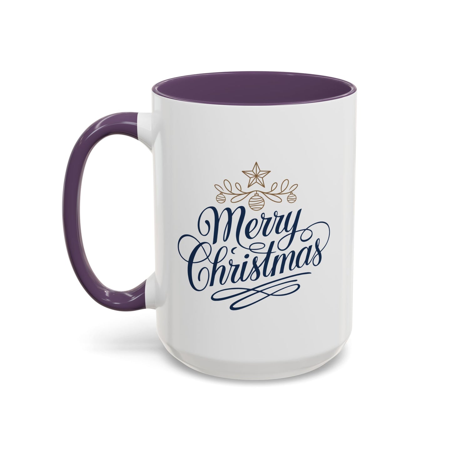 Christmas Mug - Merry Christmas Blue Text Gold Ornaments