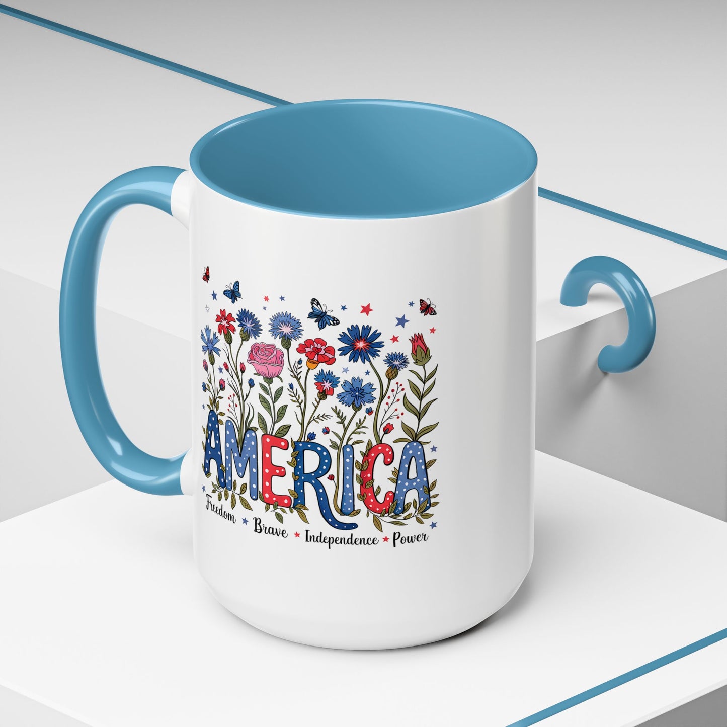 4th of July Mug - Floral America Patriotic