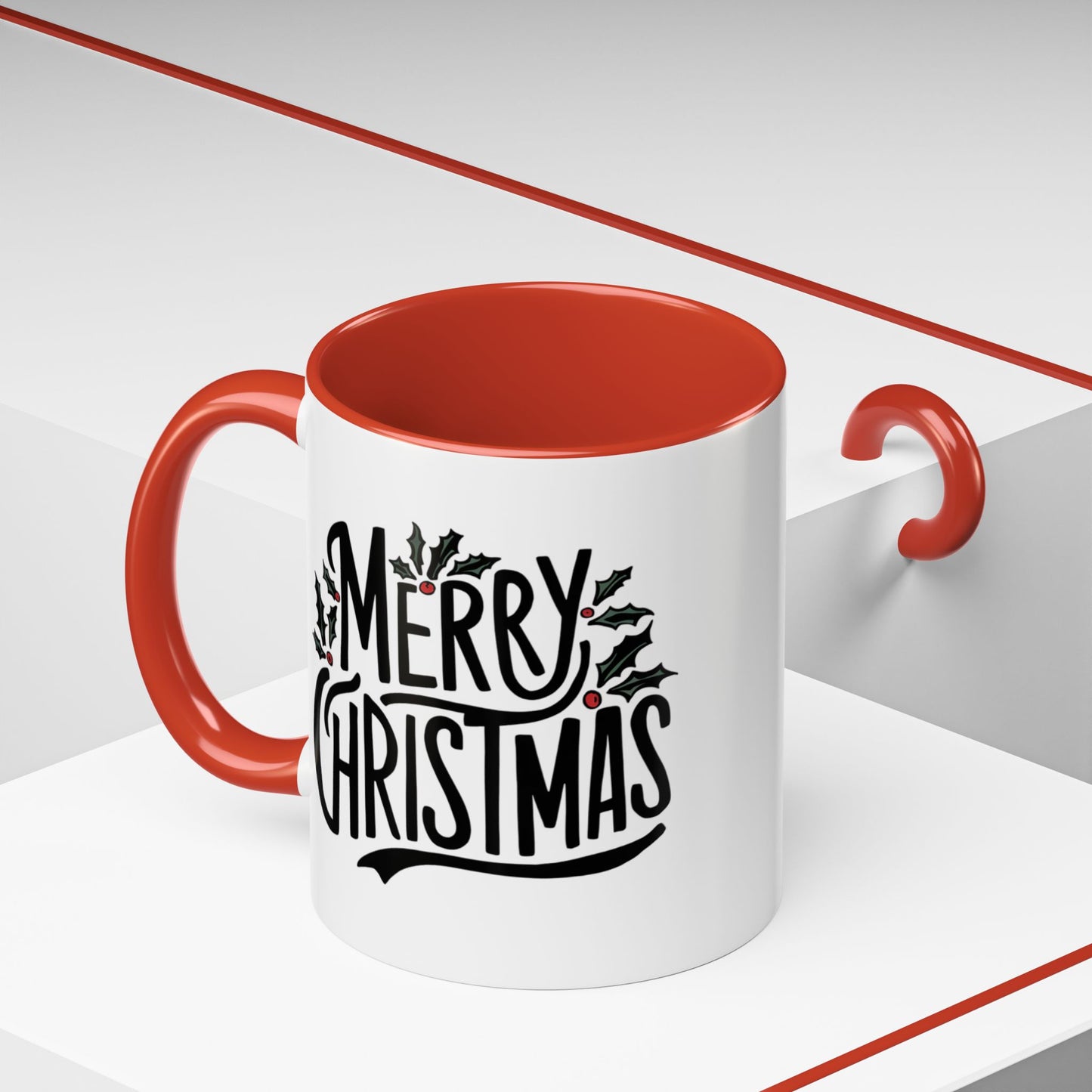 Christmas Mug - Merry Christmas Black Text Mistletoe