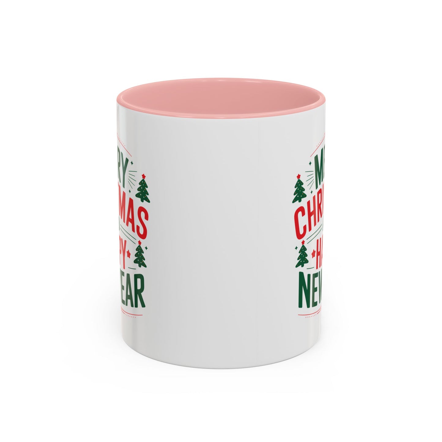 Christmas Mug - Merry Christmas and a Happy New Year Green & Red Text Trees Stars