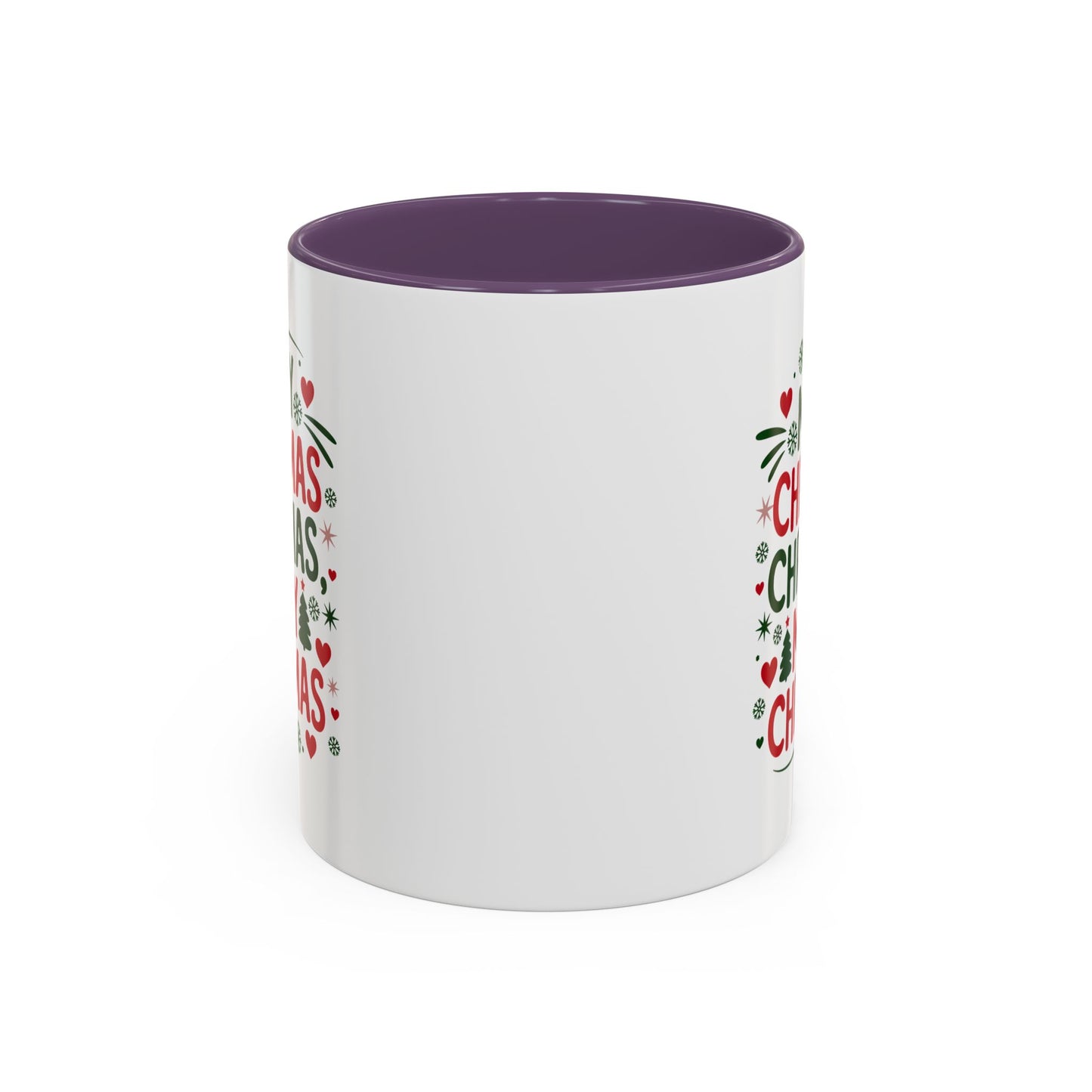 Christmas Mug - Merry Christmas Green & Red Text Trees Hearts Snowflakes Stars