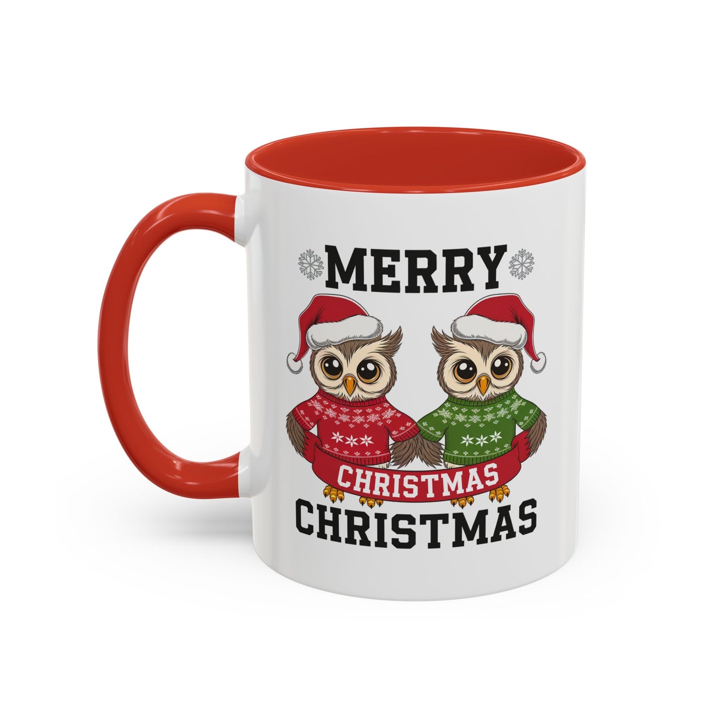 Christmas Mug - Merry Christmas Black Text Owls