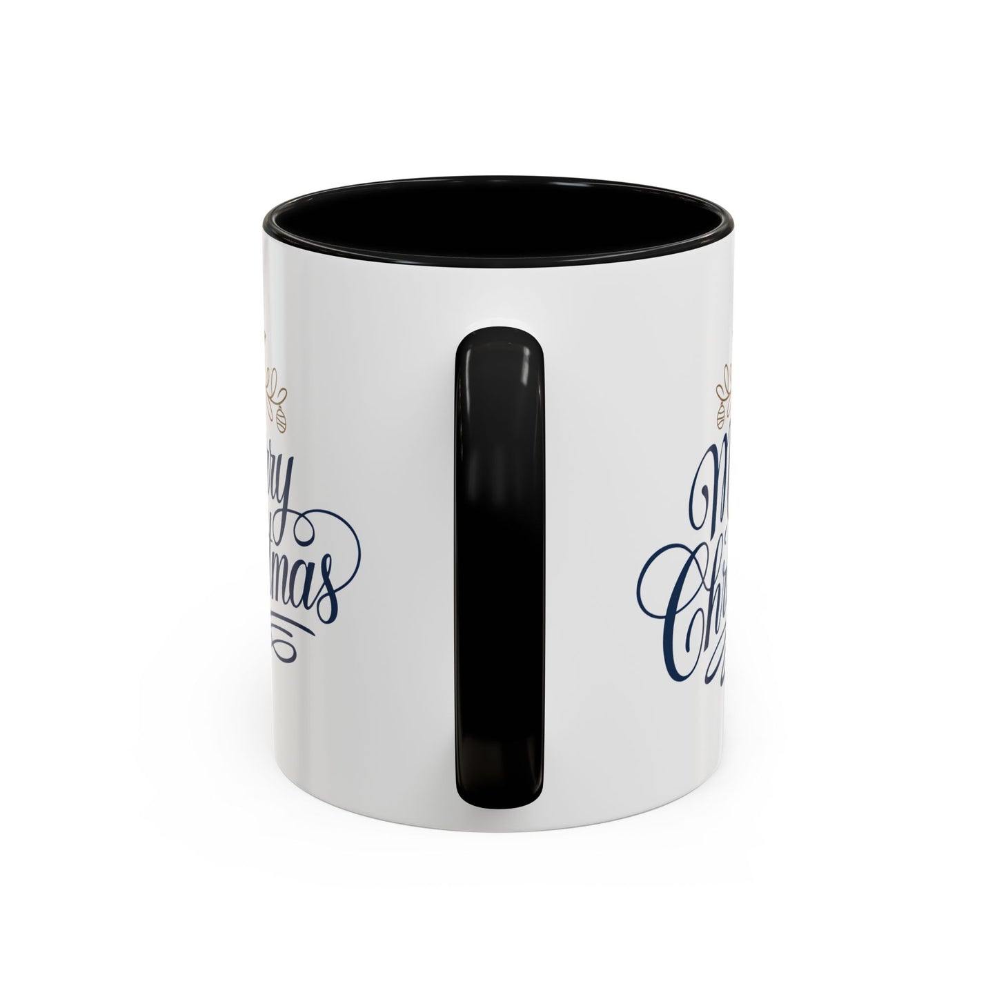 Christmas Mug - Merry Christmas Blue Text Gold Ornaments