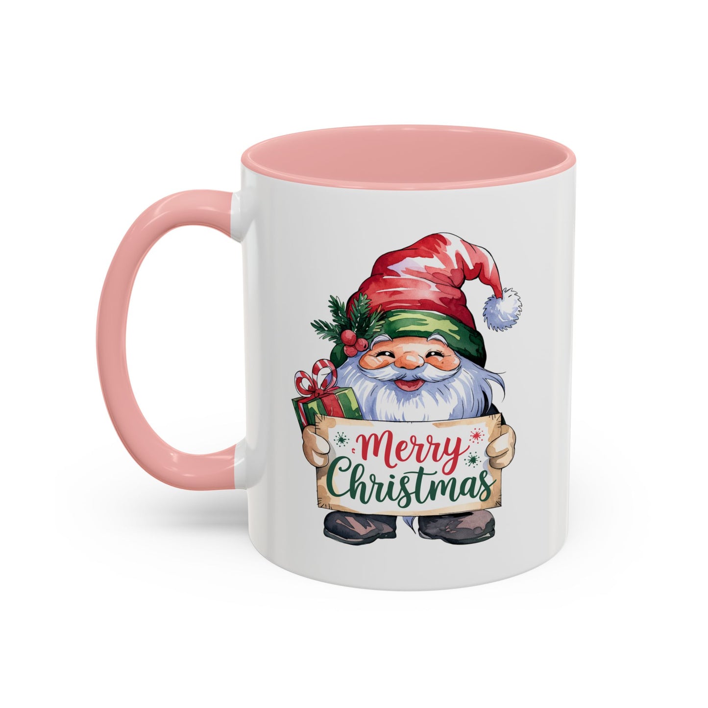 Christmas Mug - Merry Christmas Red & Green Text Gnome Present