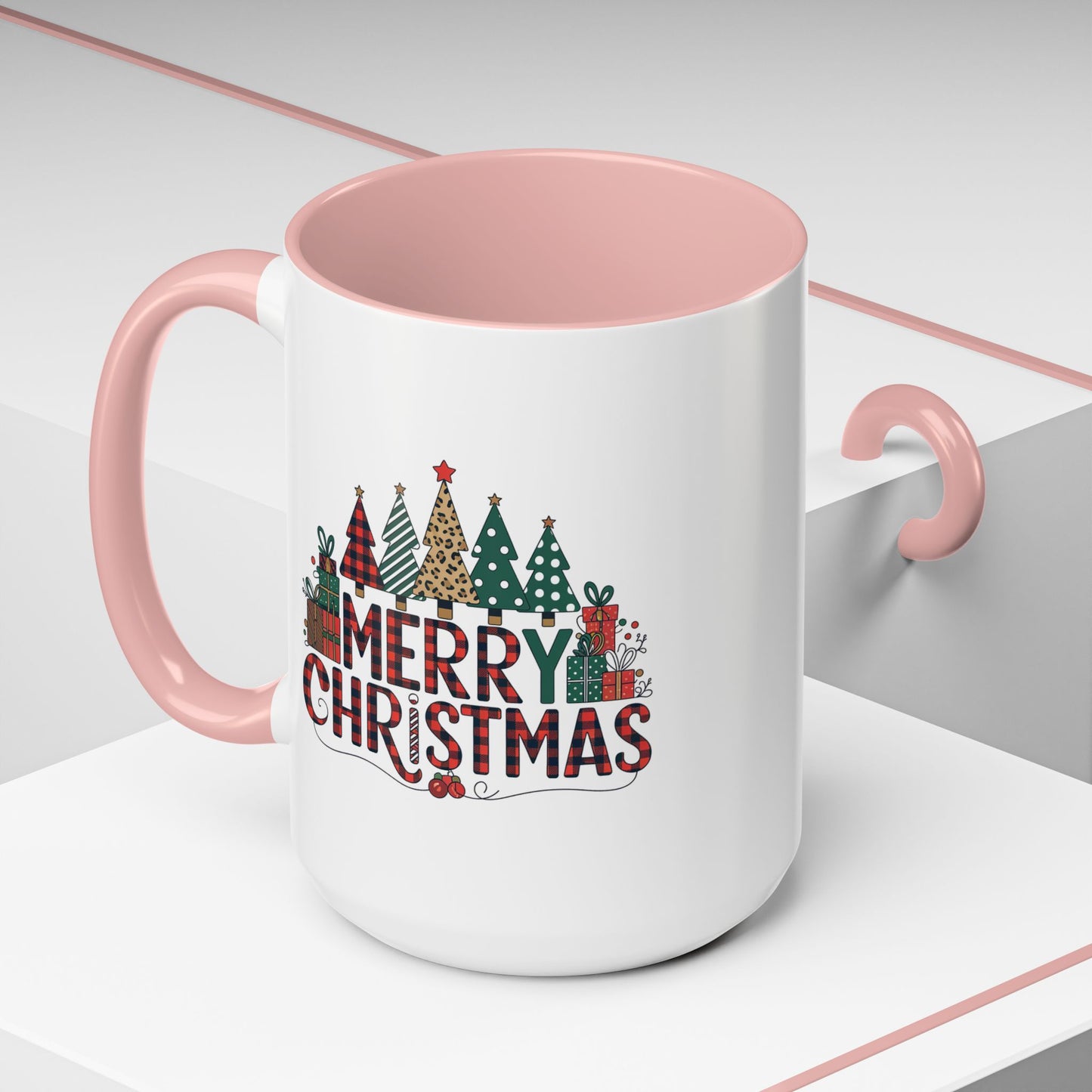 Christmas Mug - Merry Christmas Tartan Text Trees Presents