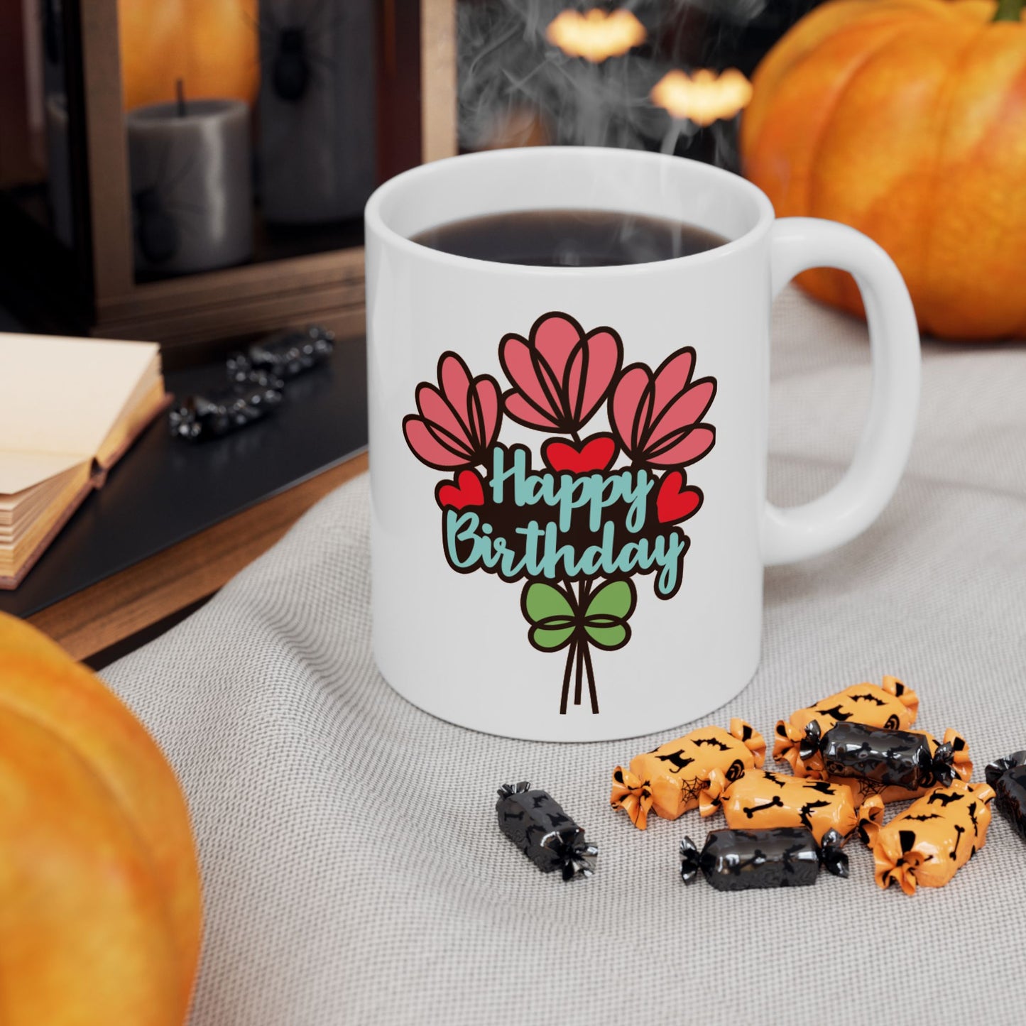 Birthday Mug - Flower Bouquet Hearts