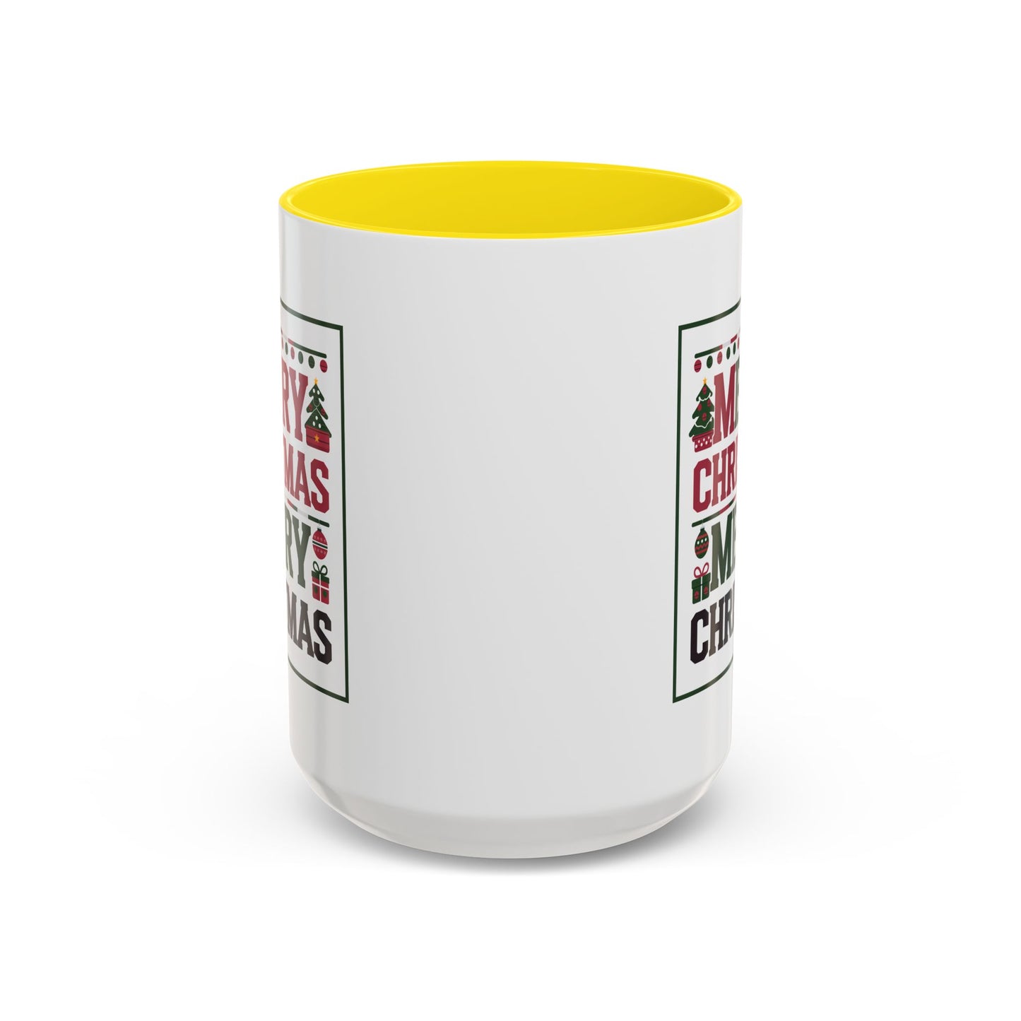 Christmas Mug - Merry Christmas Red Green & Black Text Trees Presents