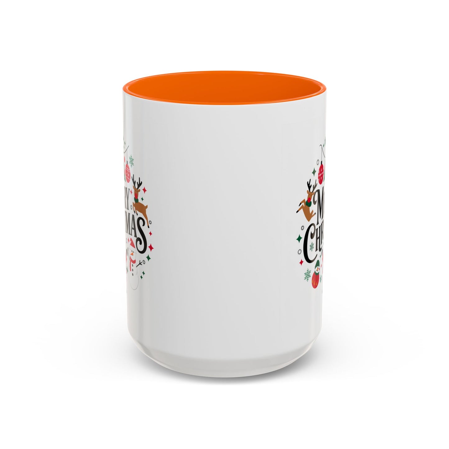 Christmas Mug - Merry Christmas Black Text Santa Reindeer Snowmen Ornaments