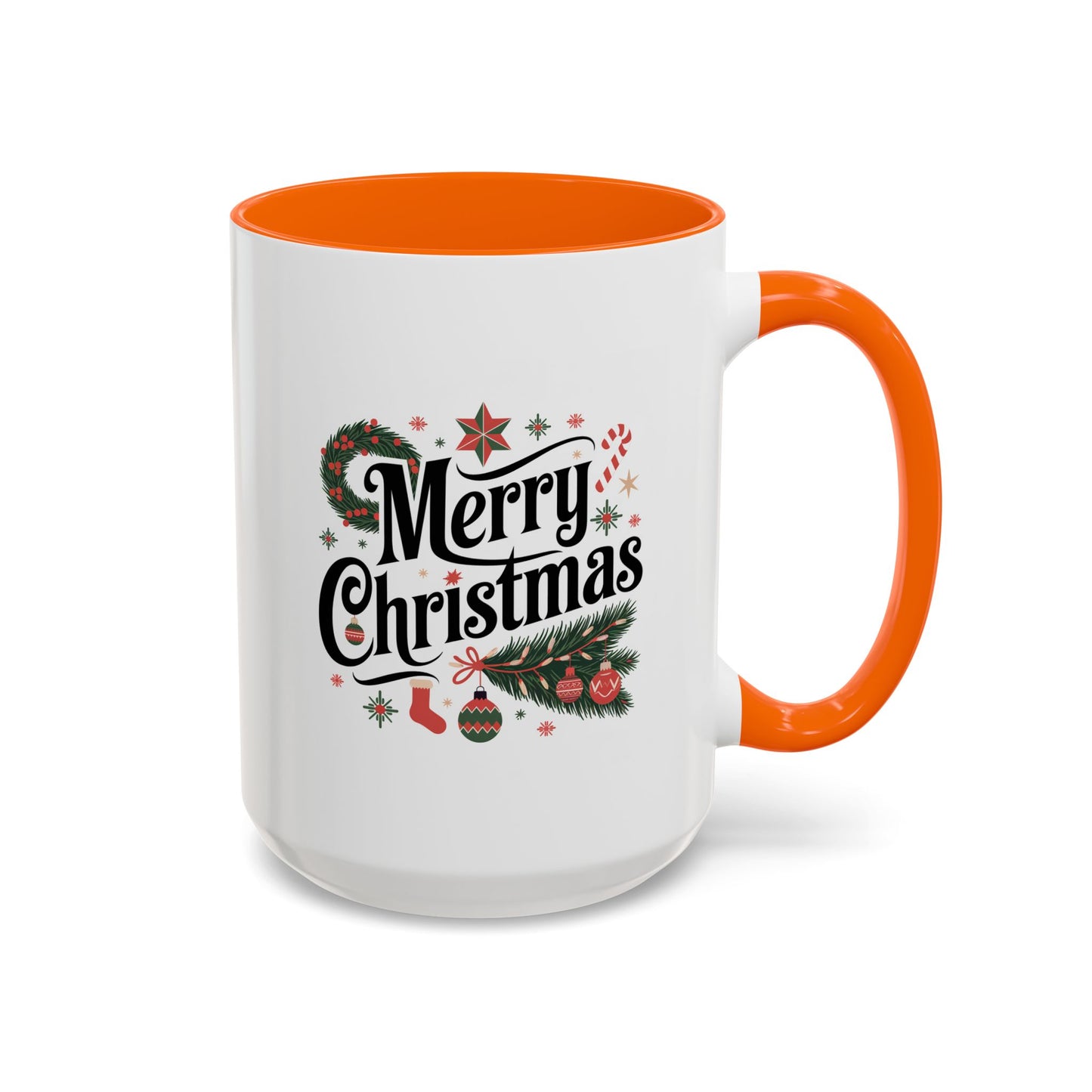 Christmas Mug - Merry Christmas Black Text Star Stocking Ornament Candy Cane