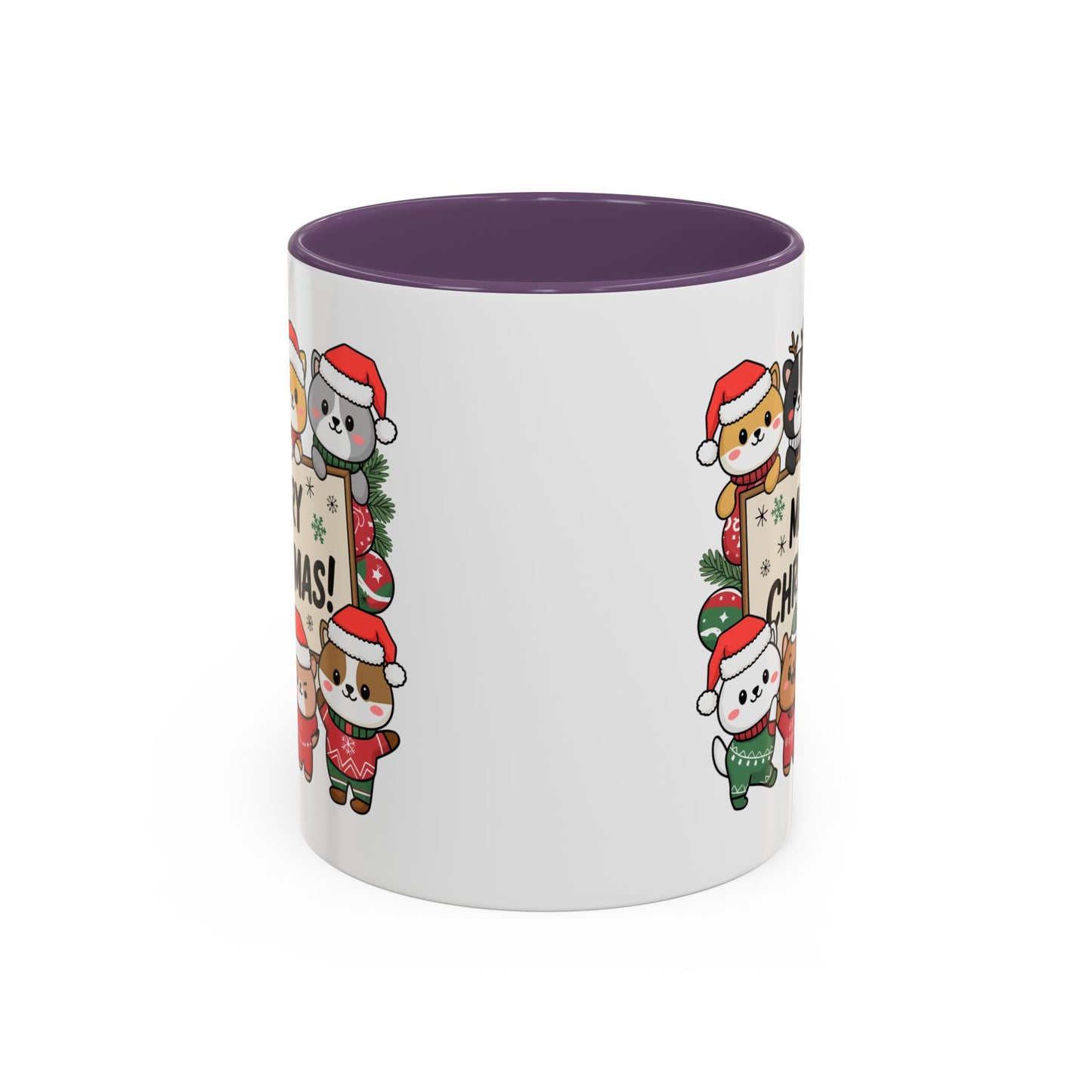 Christmas Mug - Merry Christmas Black Text Cute Animals