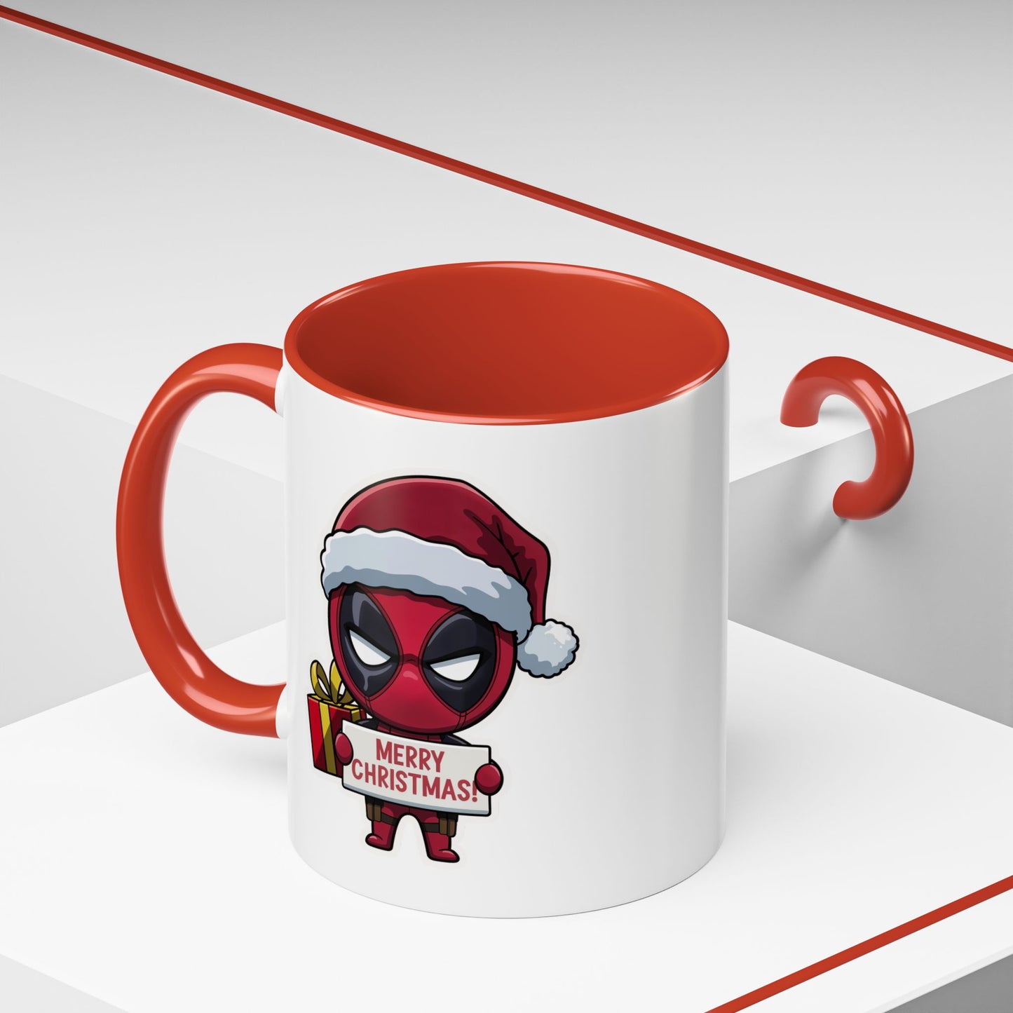 Christmas Mug - Merry Christmas Red Text Superhero