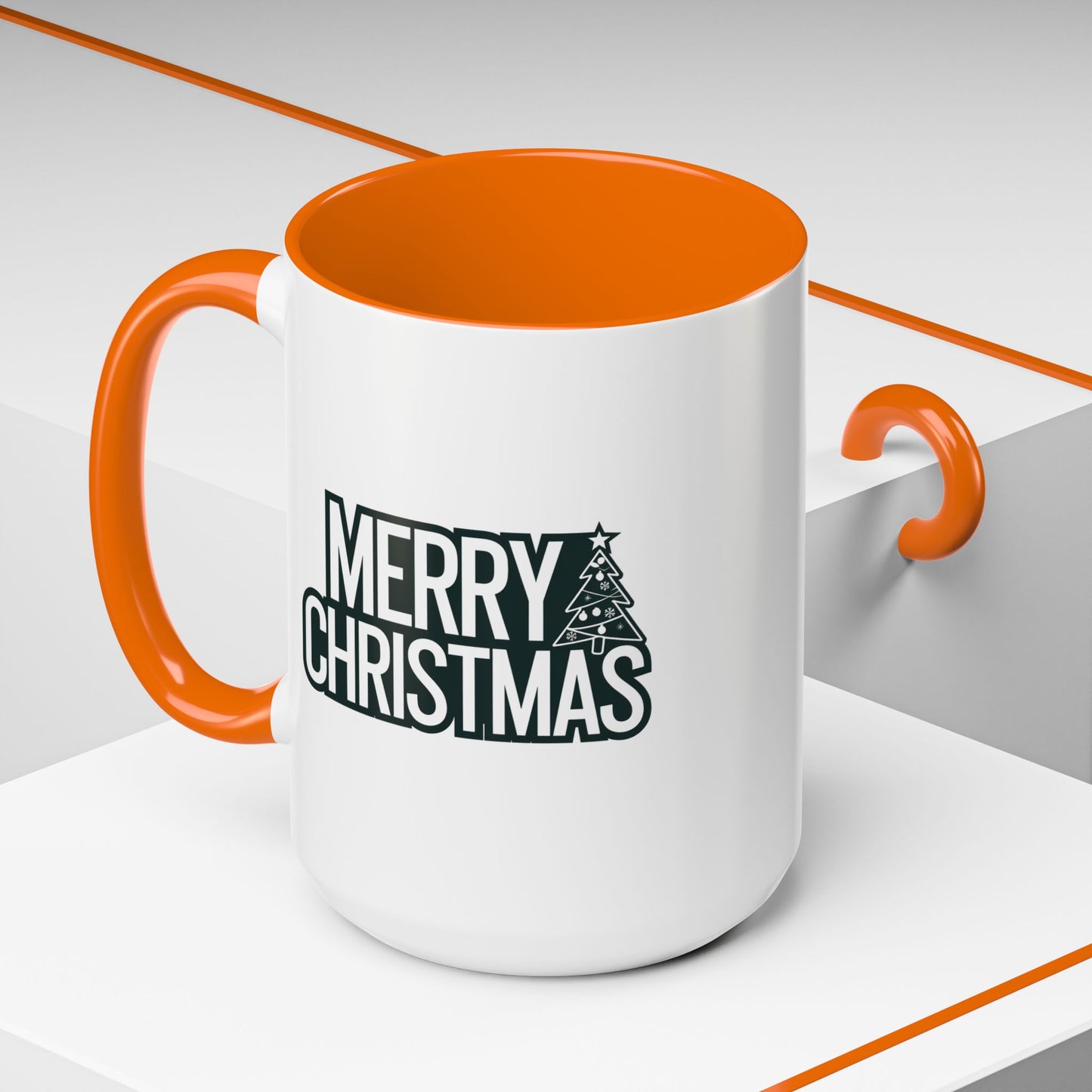 Christmas Mug - Merry Christmas White & Black Text Tree