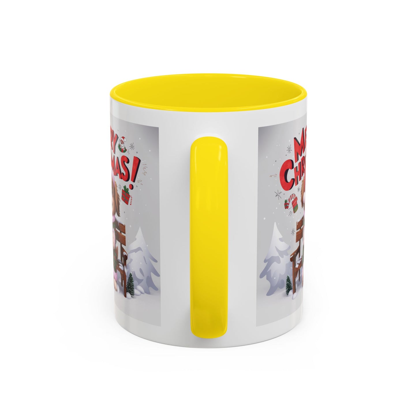 Christmas Mug - Merry Christmas Red Text Puppy Green & Red Top