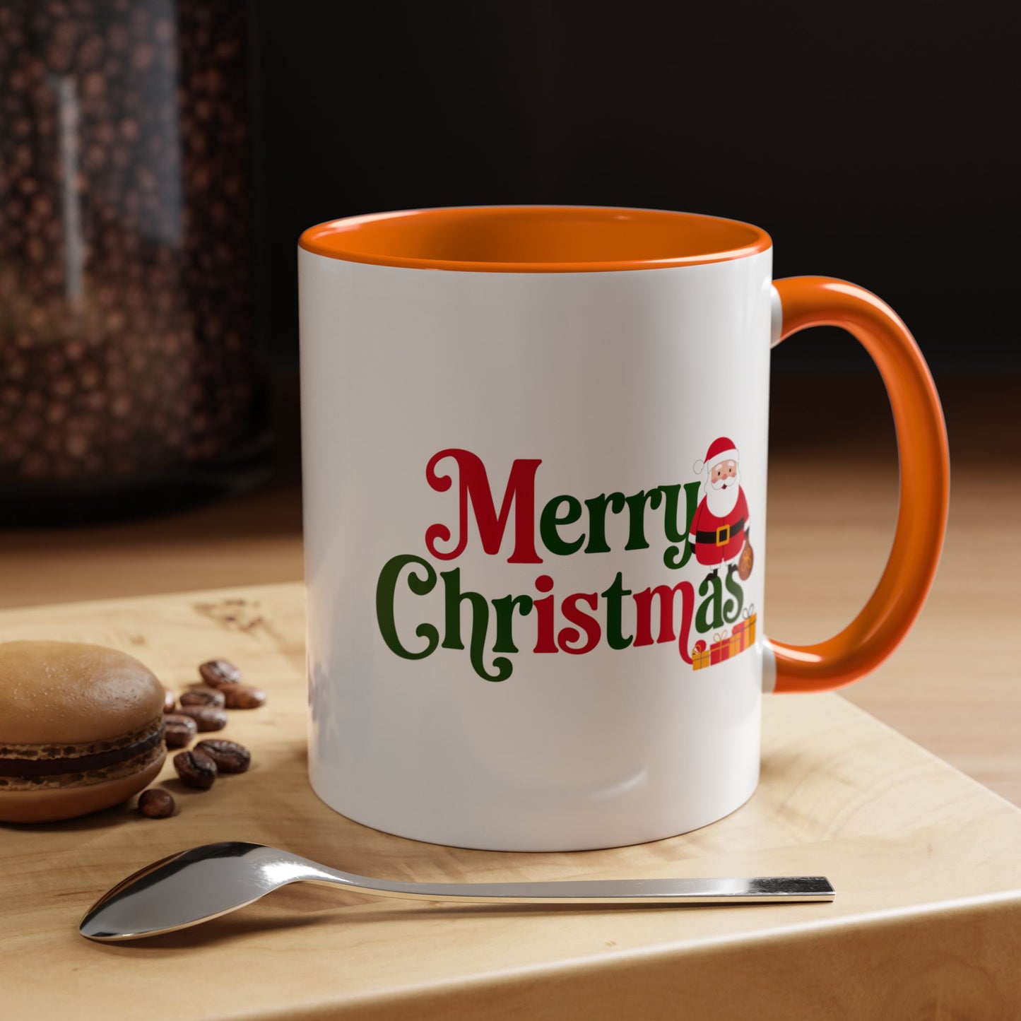 Christmas Mug - Merry Christmas Green & Red Text Santa Presents