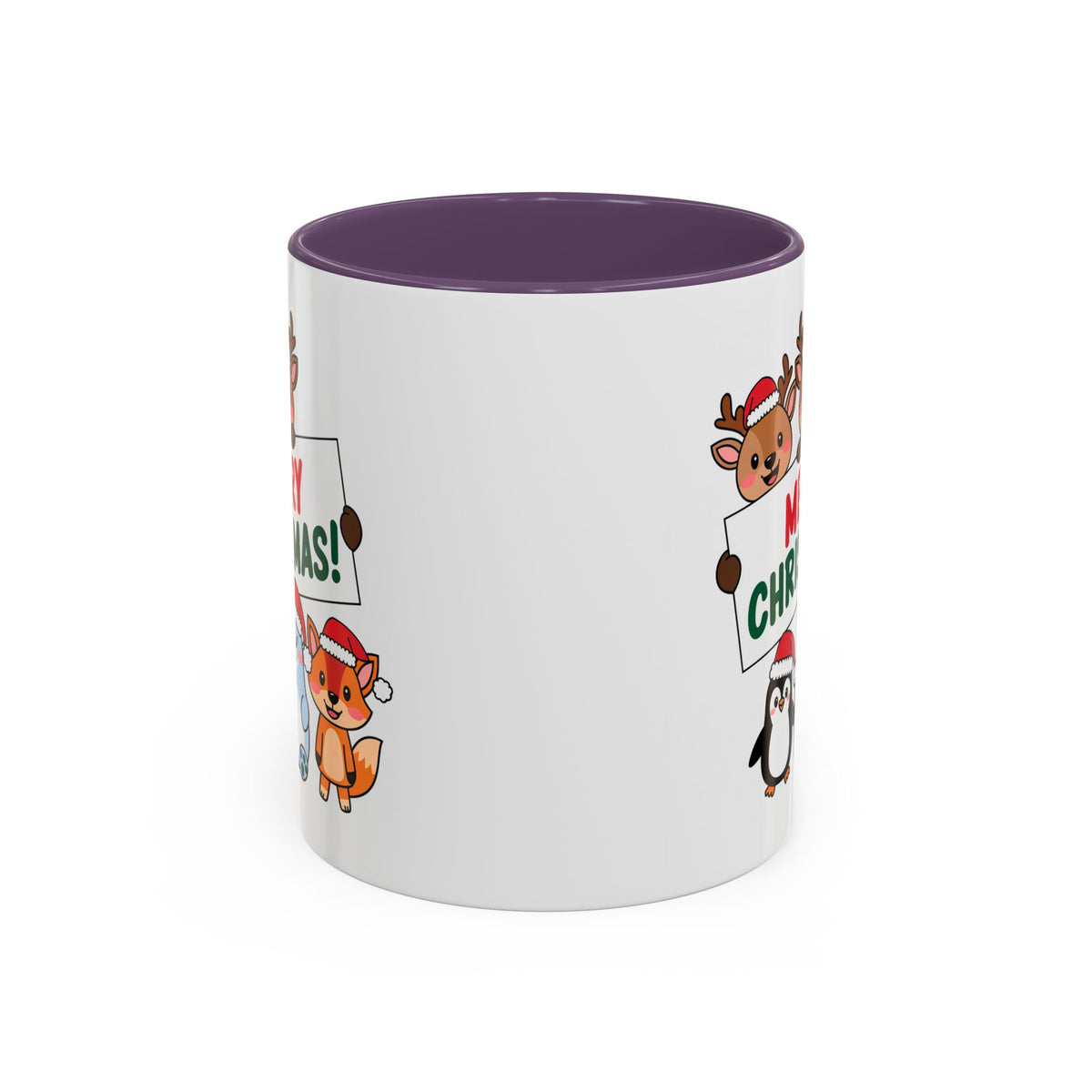 Christmas - Merry Christmas Red & Green Text Reindeer Penguin Bear Fox