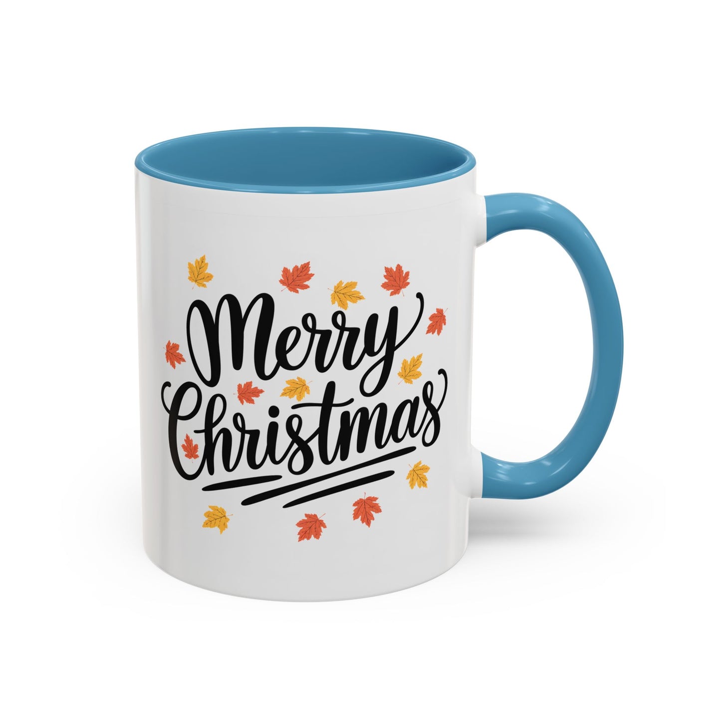 Christmas Mug - Merry Christmas Black Text Fall Leaves