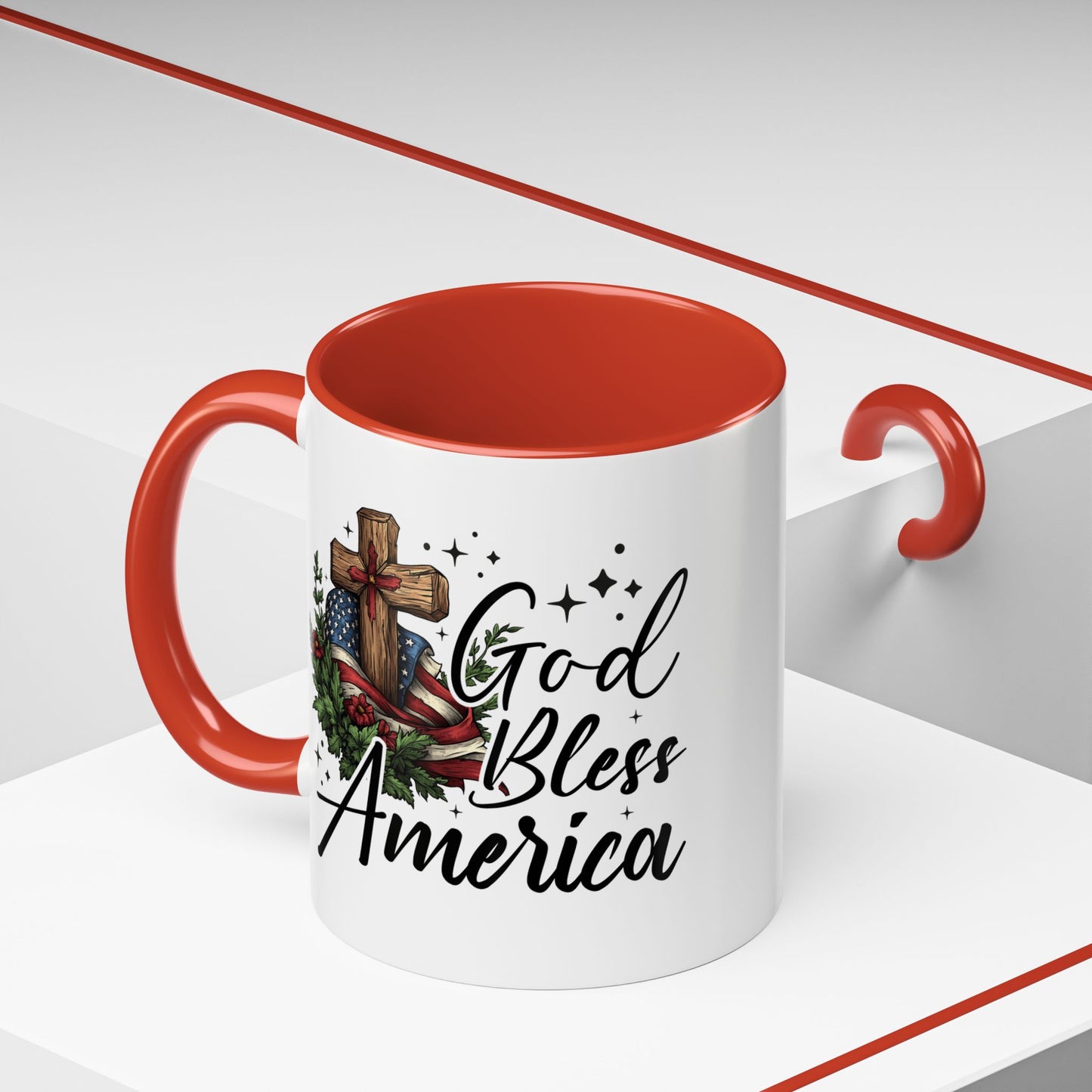 4th of July Mug - God Bless America Cross Flag