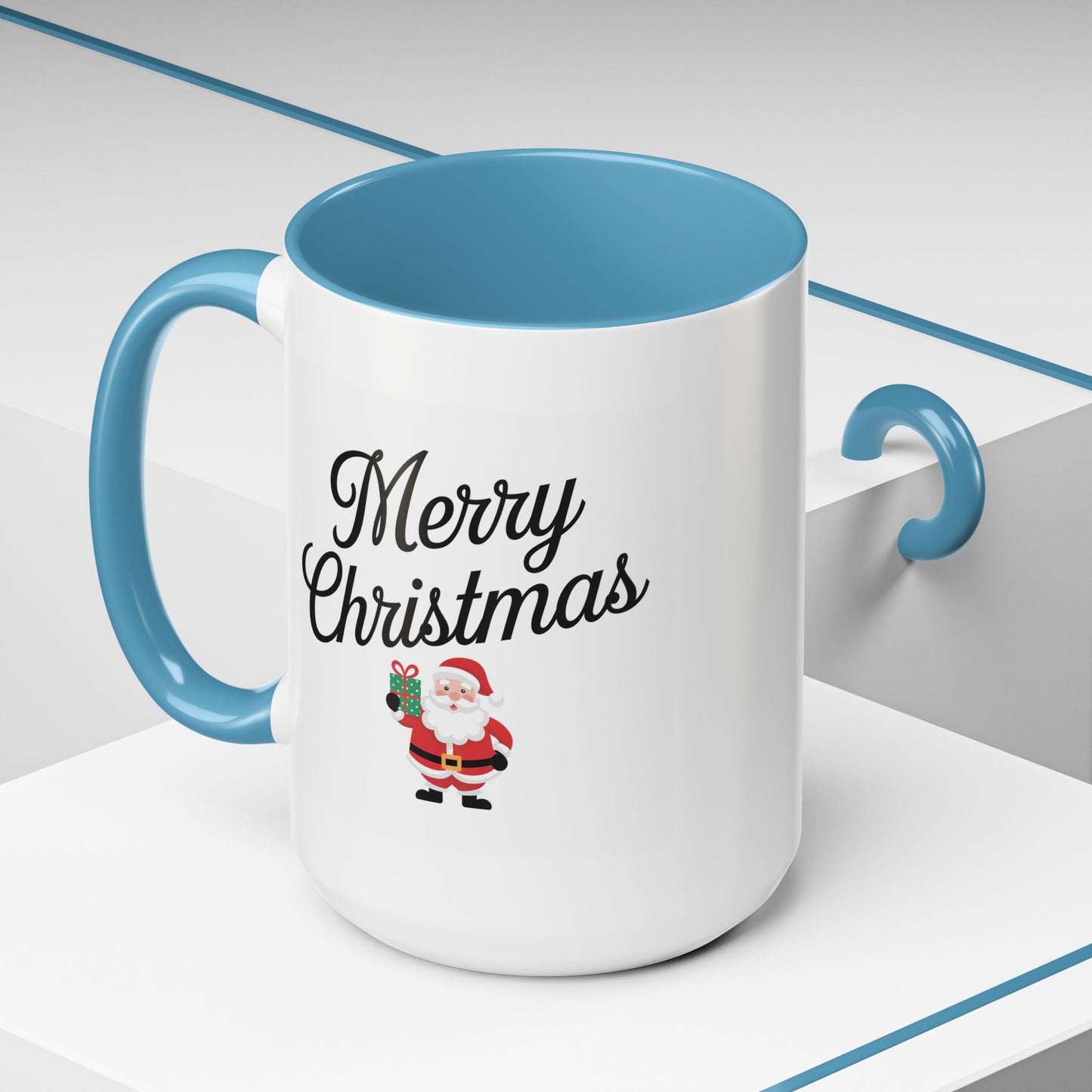 Christmas Mug - Merry Christmas Black Text Santa Present