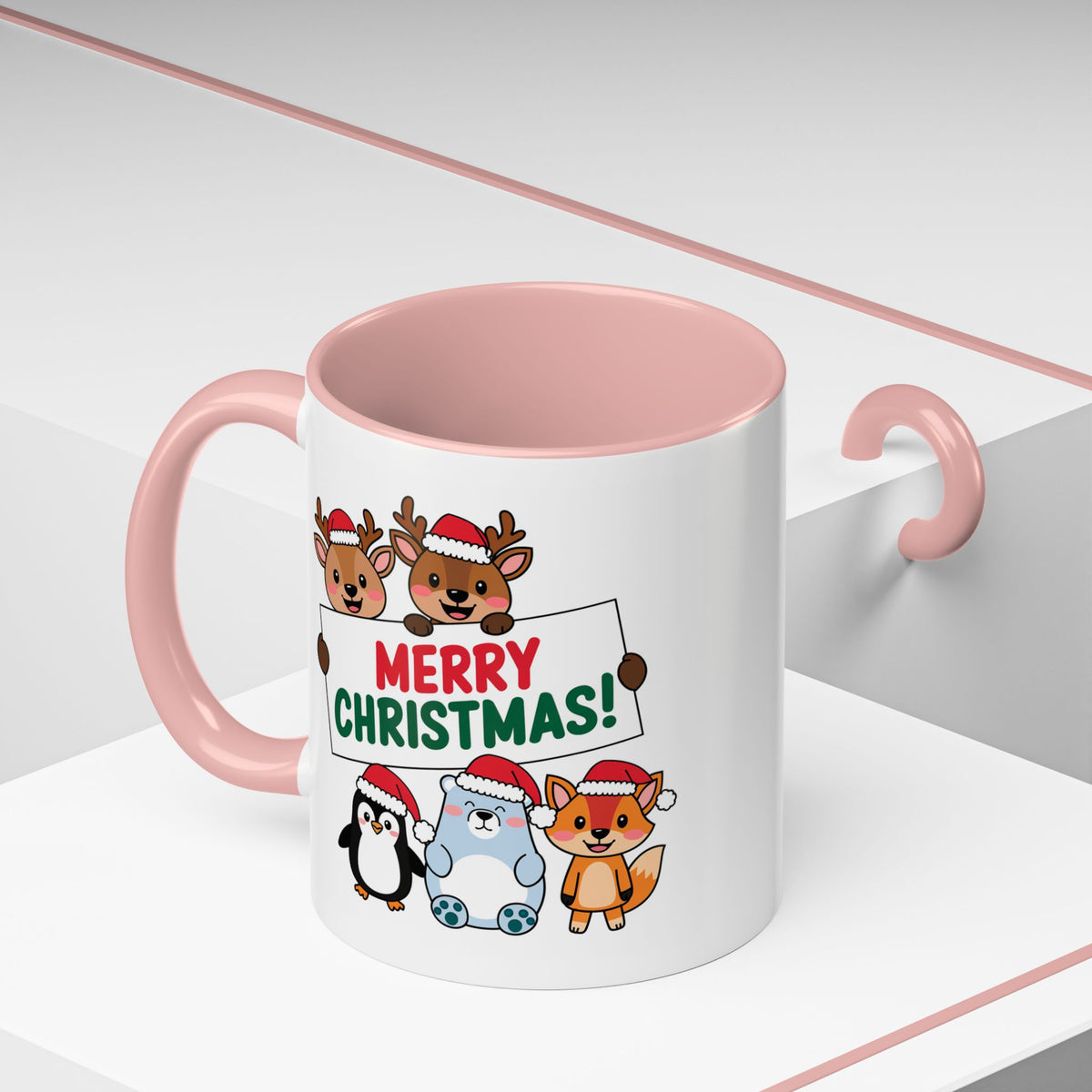 Christmas - Merry Christmas Red & Green Text Reindeer Penguin Bear Fox