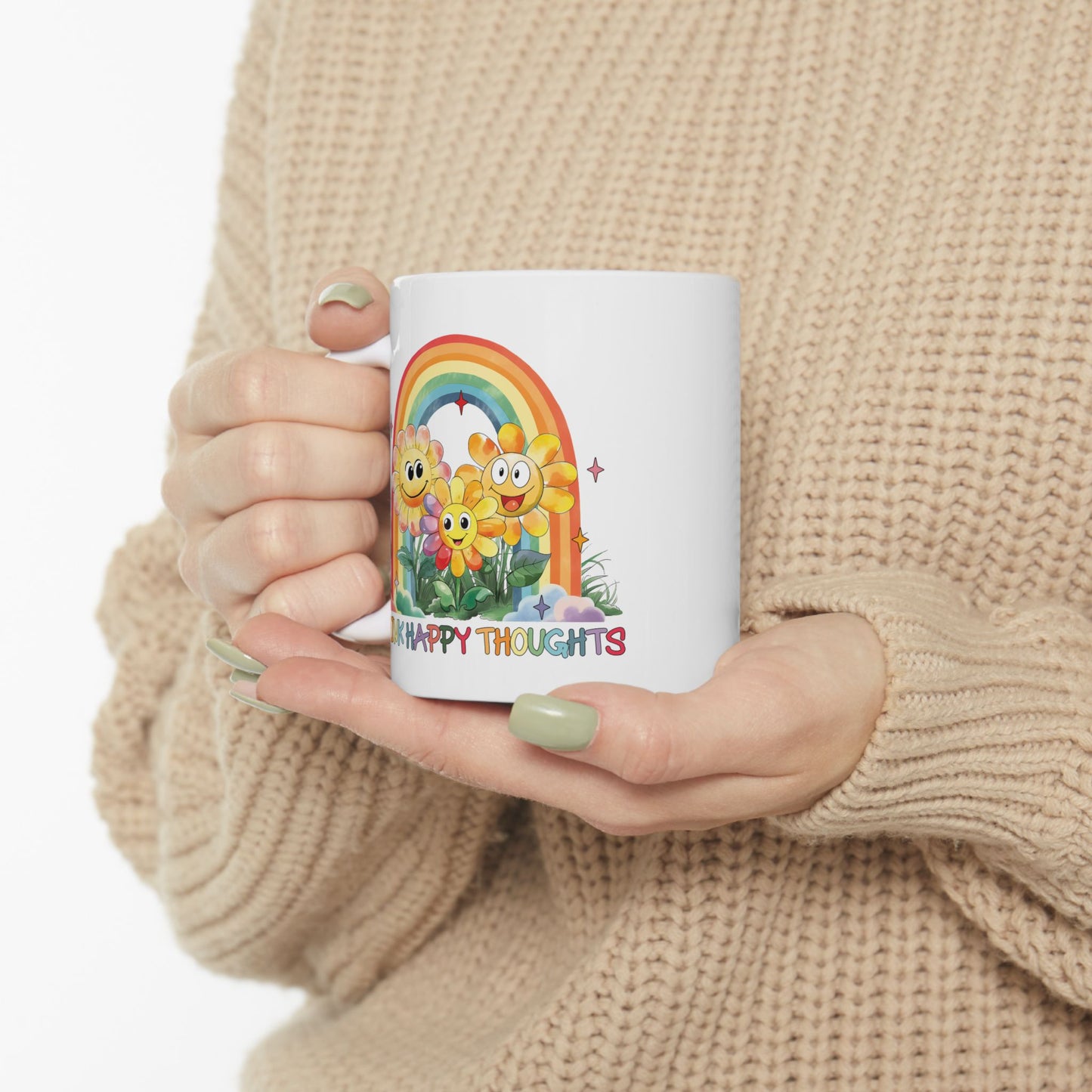 Wellness Mug - Think Happy Thoughts Rainbow Flowers
