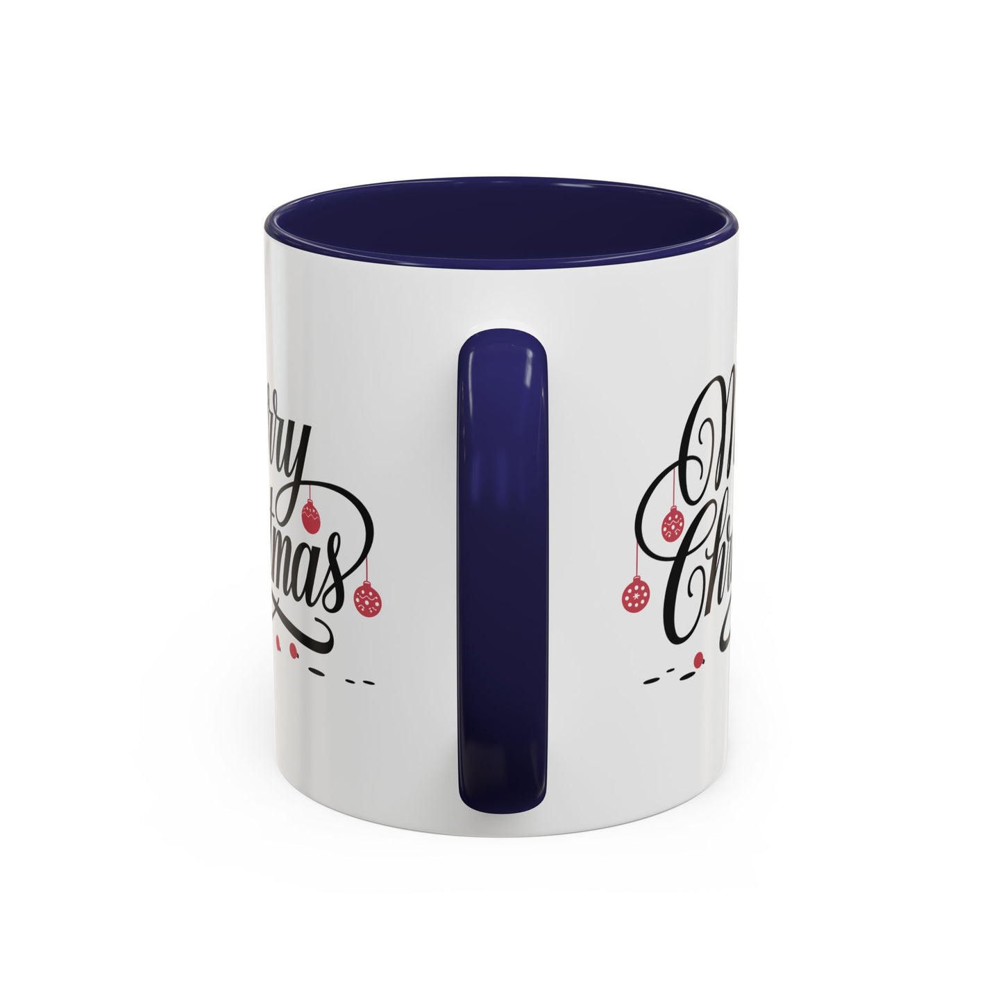 Christmas Mug - Merry Christmas Black Text Red Ornaments