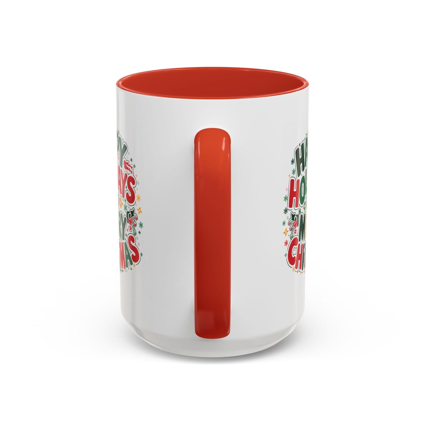 Christmas Mug - Happy Holidays and Merry Christmas Blue Green Yellow Red Text