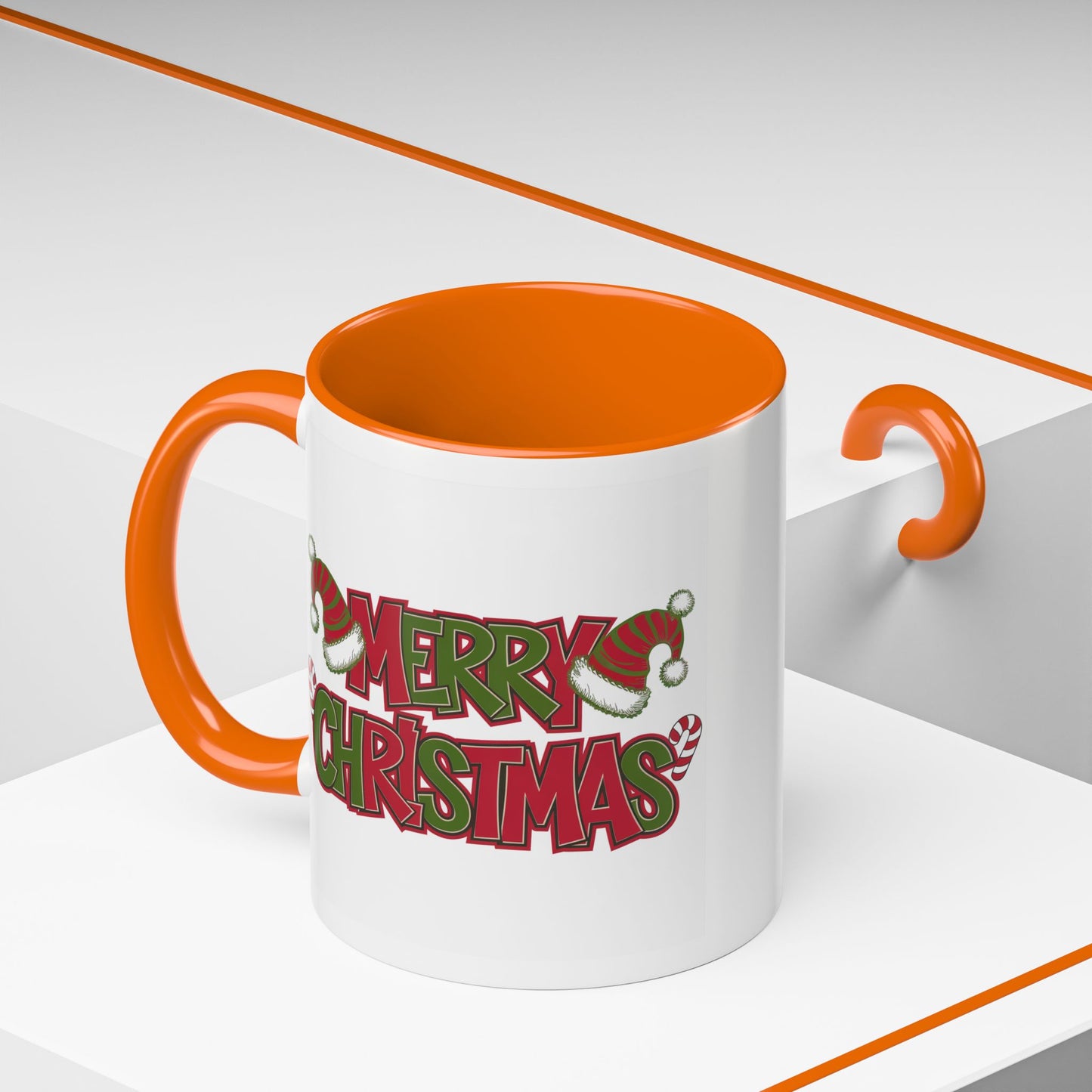 Christmas Mug - Merry Christmas Red & Green Text Hats Candy Canes