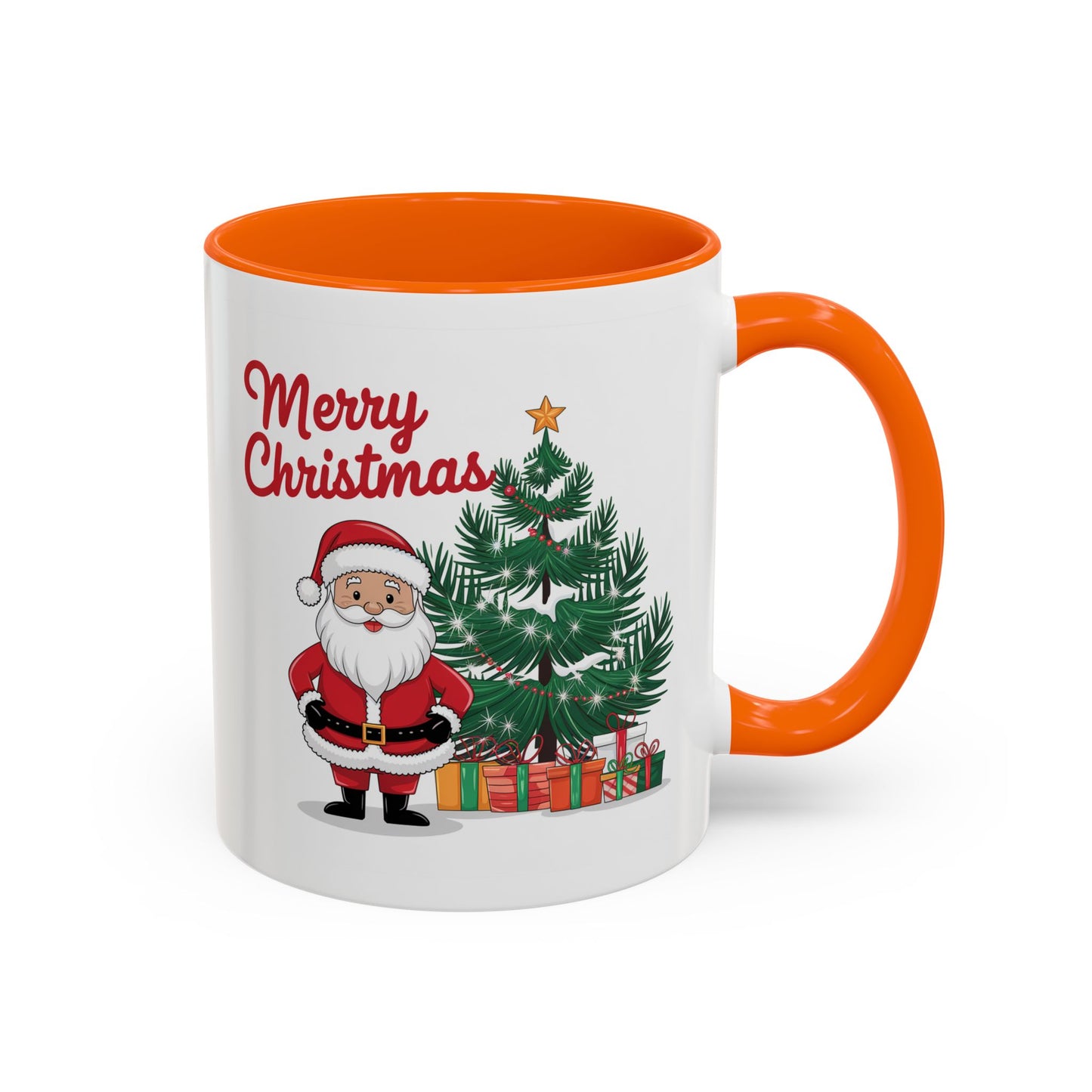 Christmas Mug - Merry Christmas Red Text Santa Tree Presents